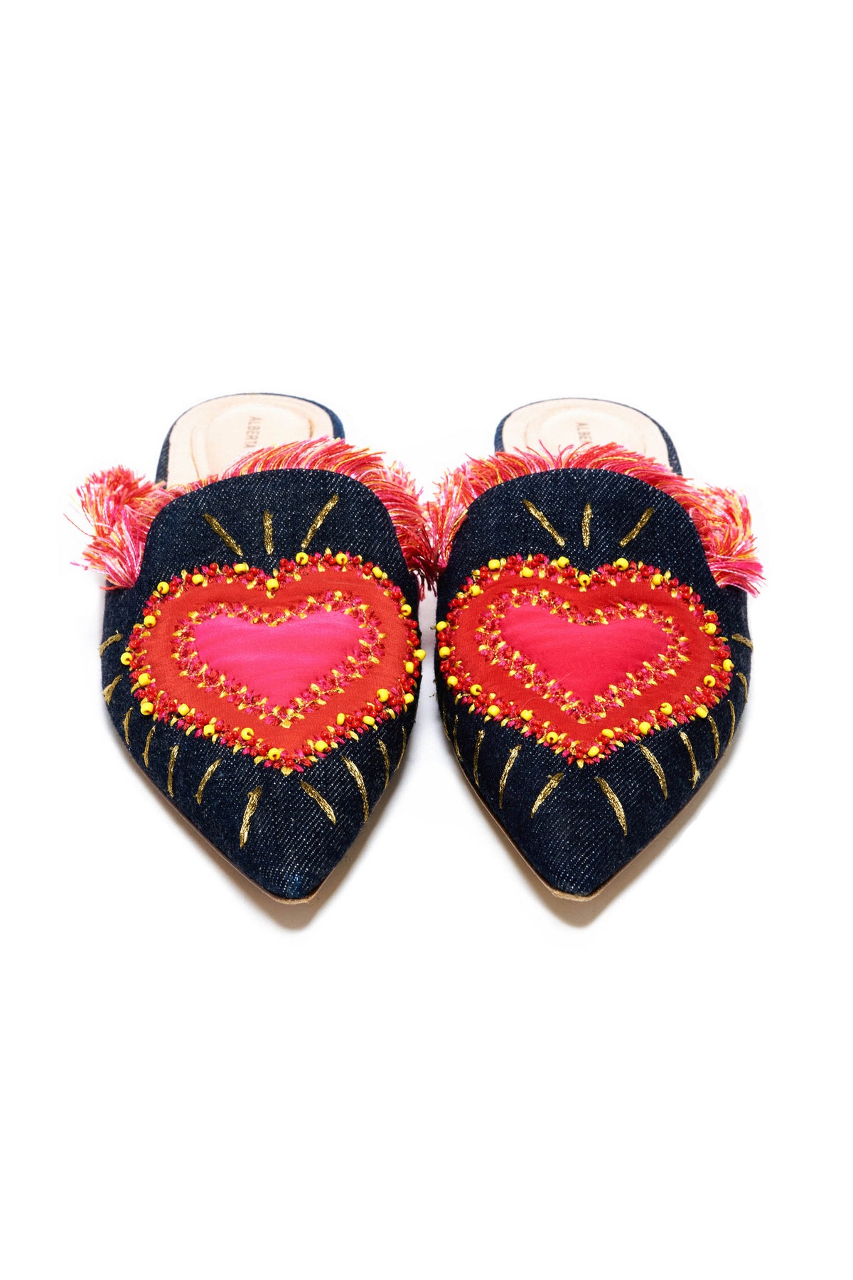 Alberta Ferretti Dark Blue Denim Slides With Sewn Heart Size 36