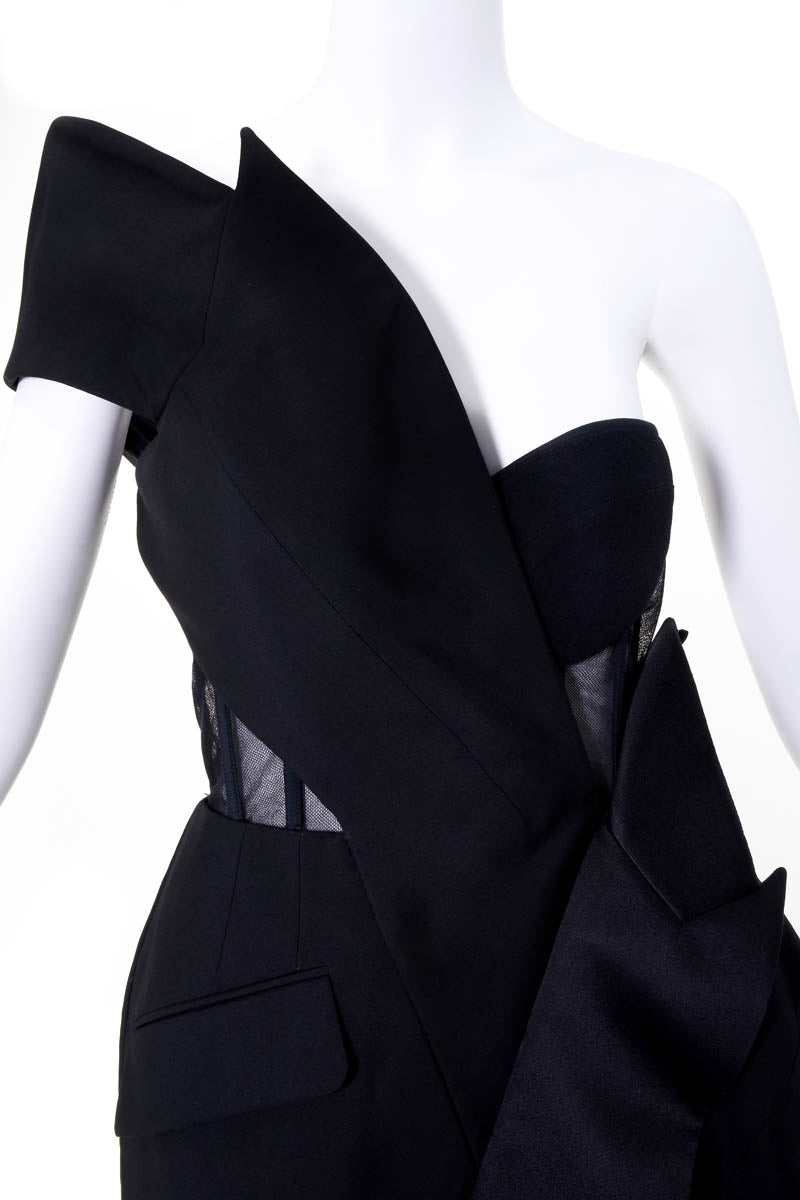 Alexander McQueen Size 40 Black Tuxedo Jacket Draped Gown - Foxy Couture Carmel Alexander McQueen Size 40 Black Tuxedo Jacket Draped Gown - Foxy Couture Carmel
