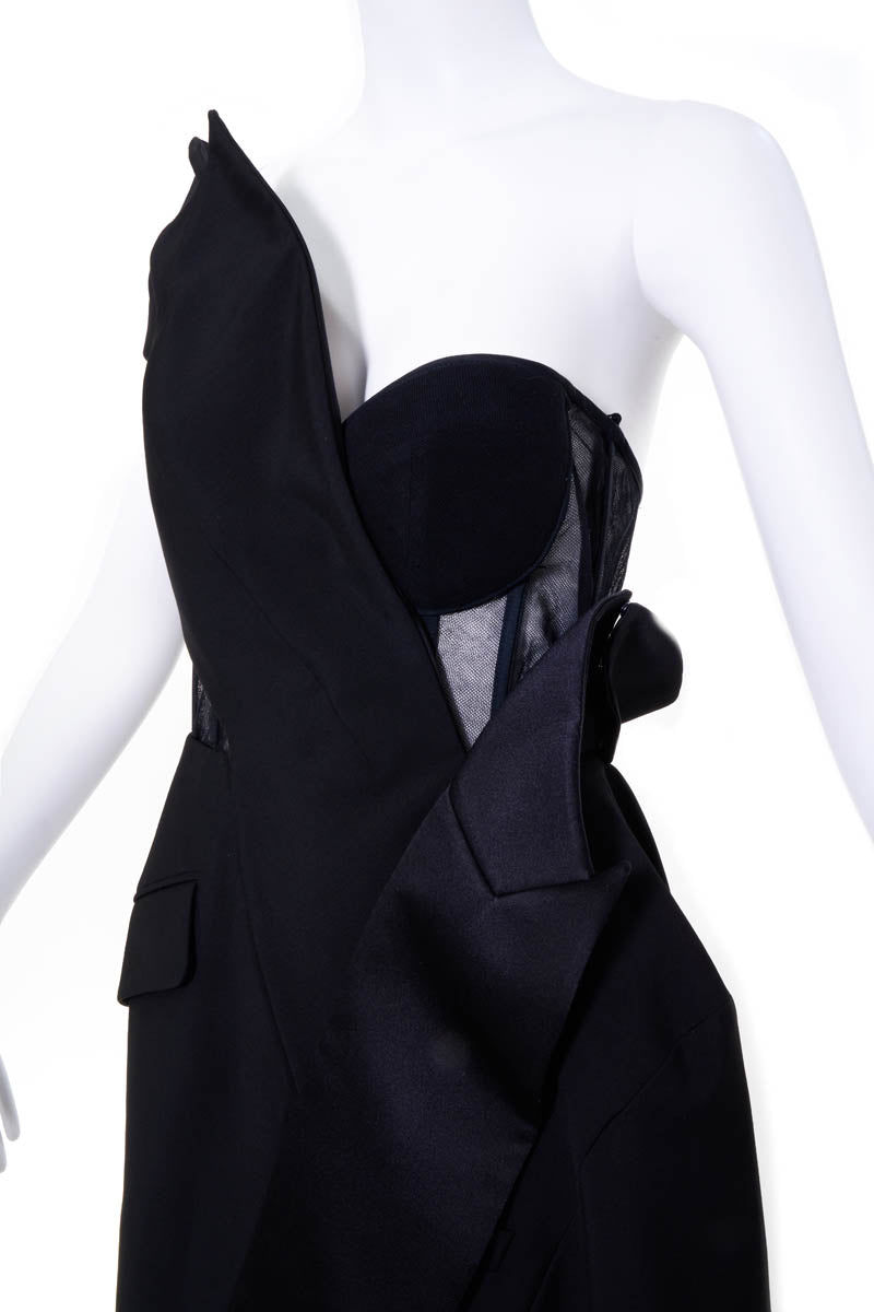 Alexander McQueen Size 40 Black Tuxedo Jacket Draped Gown - Foxy Couture Carmel Alexander McQueen Size 40 Black Tuxedo Jacket Draped Gown - Foxy Couture Carmel
