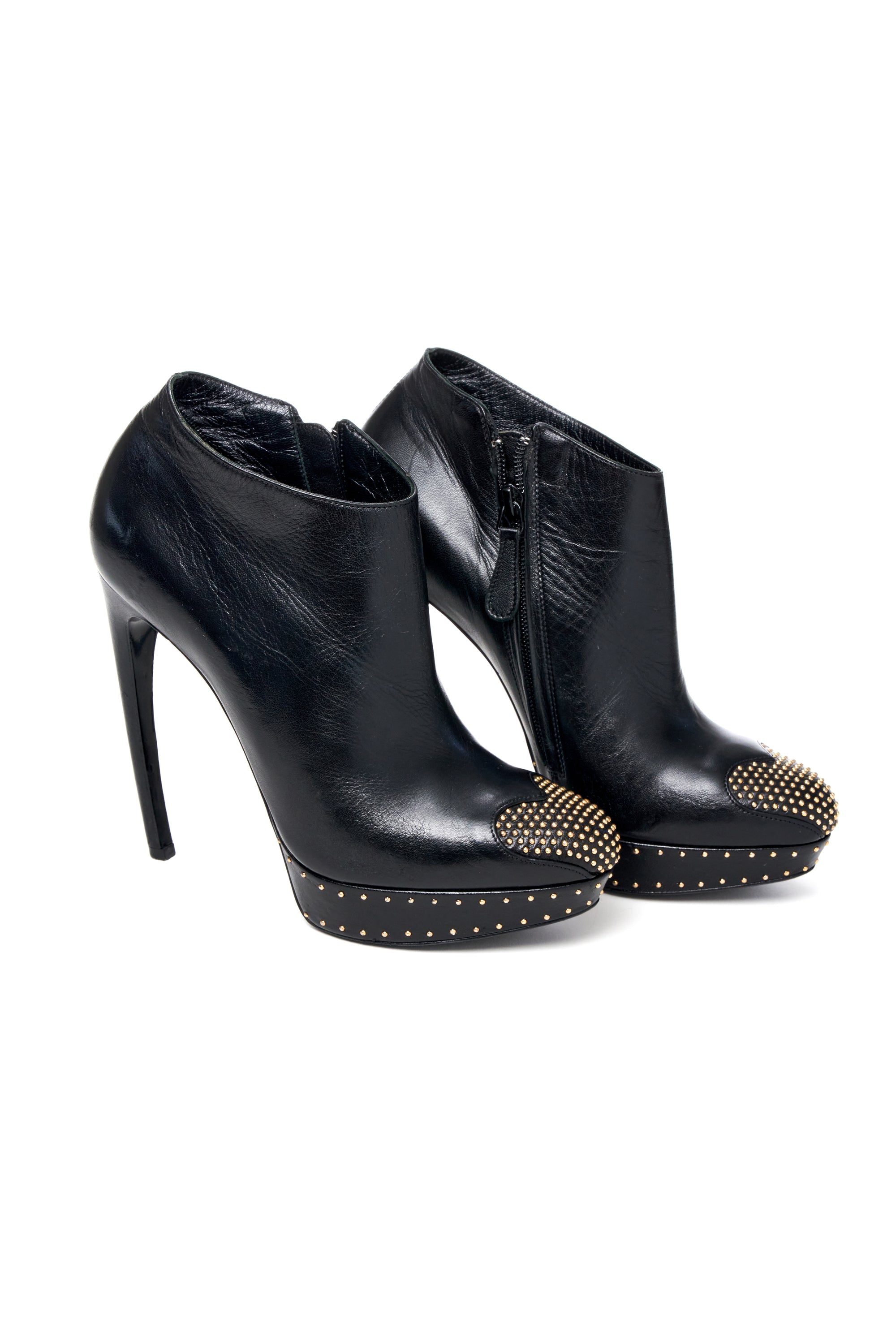 Alexander McQueen Studded Heart Toe Stiletto Ankle Heel 39.5