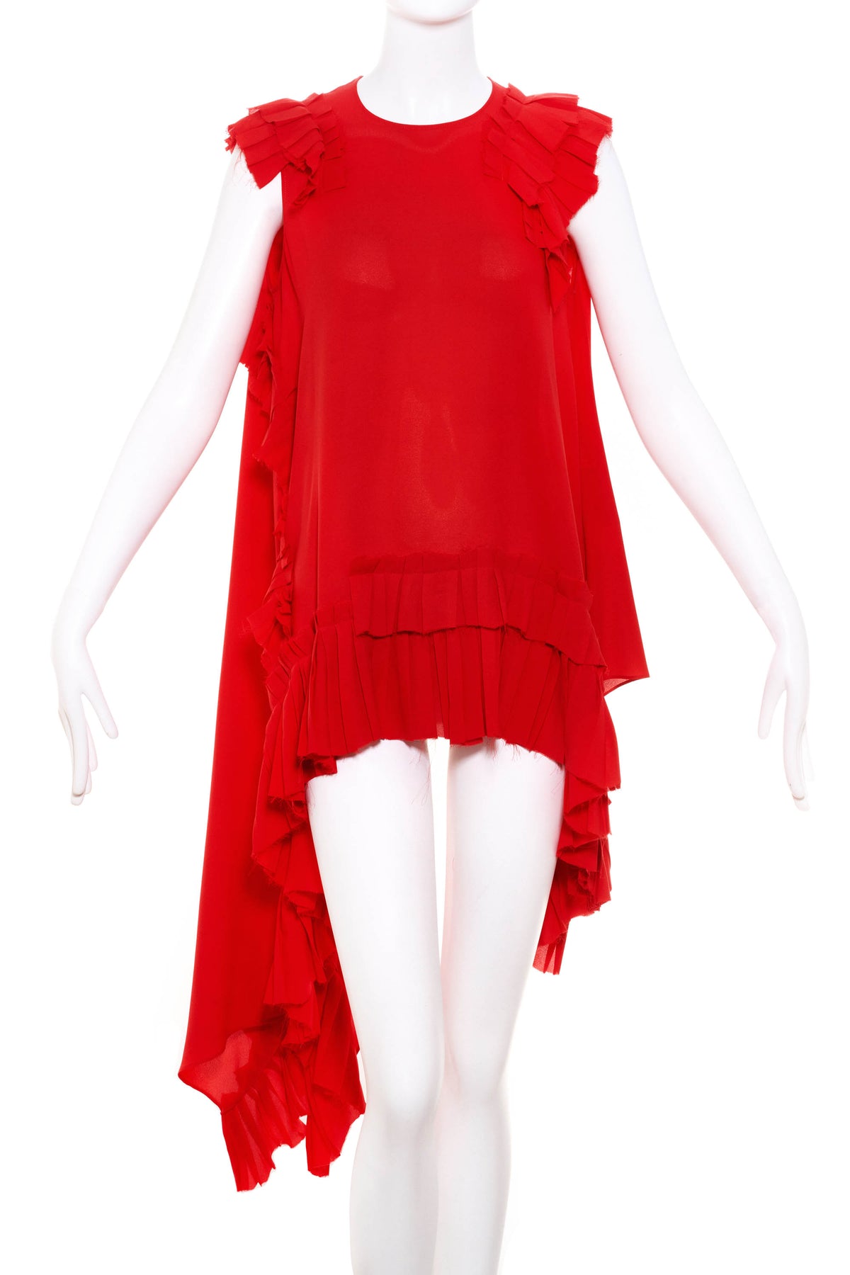 Alexander McQueen Red Crepe Ruffle Top