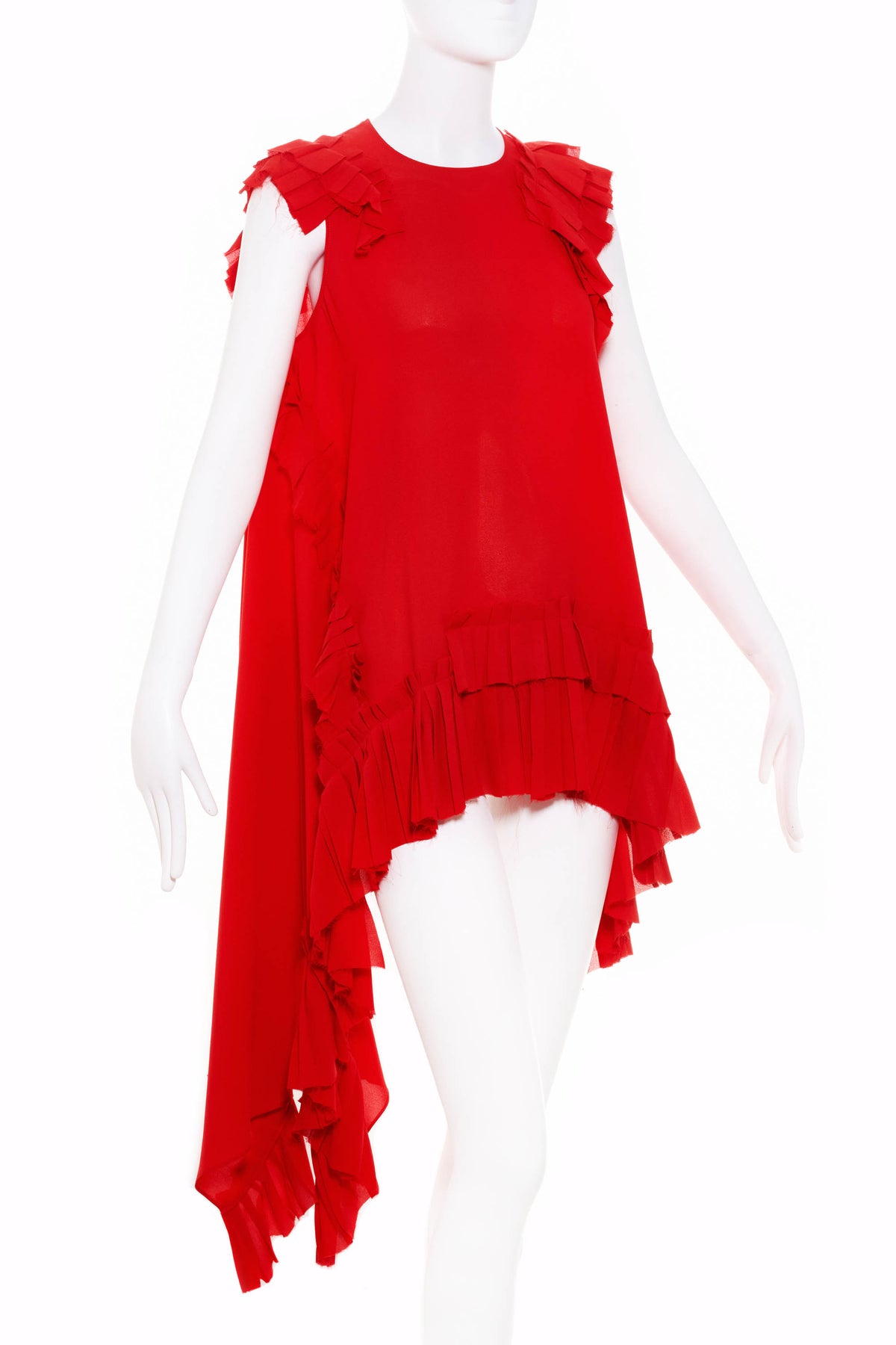 Alexander McQueen Red Crepe Ruffle Top