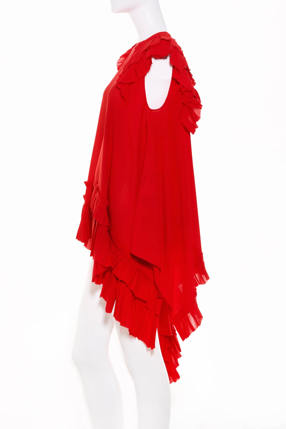 Alexander McQueen Red Crepe Ruffle Top