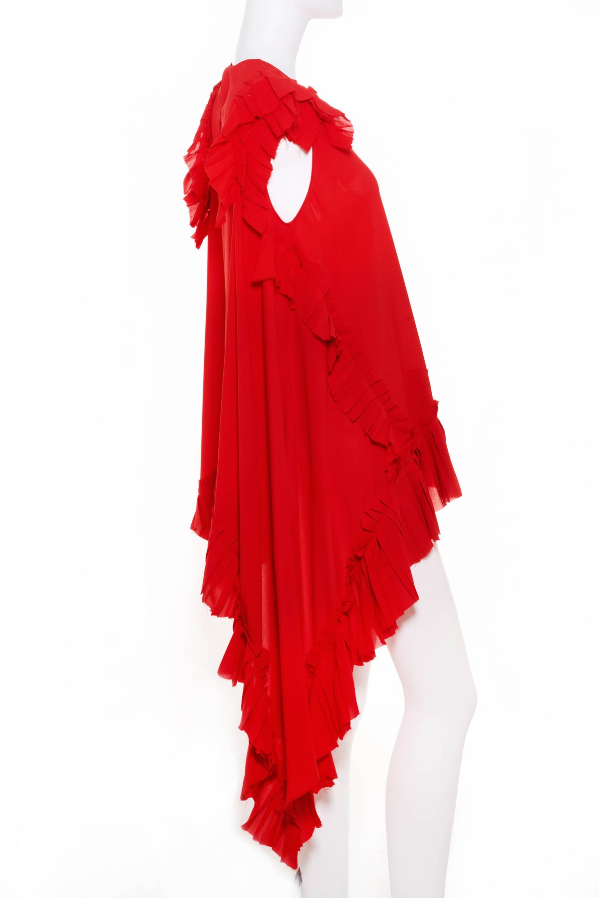 Alexander McQueen Red Crepe Ruffle Top