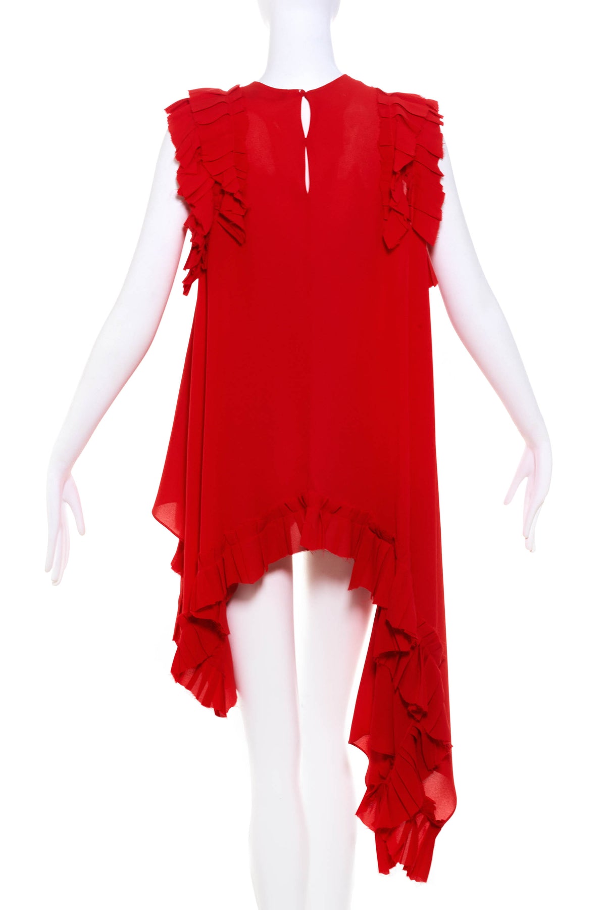 Alexander McQueen Red Crepe Ruffle Top