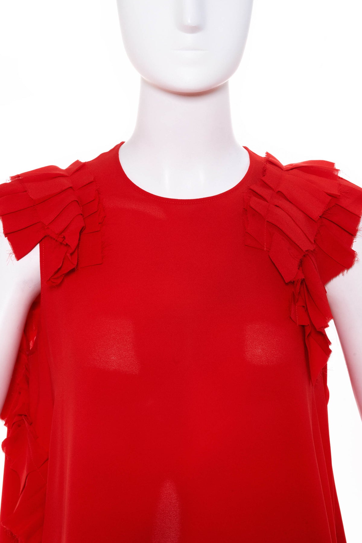 Alexander McQueen Red Crepe Ruffle Top