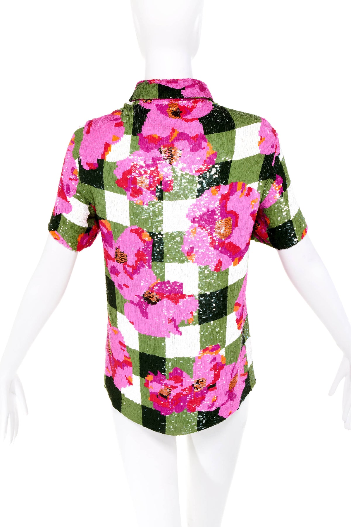 Ashish Pink and Green Floral Sequin Pattern Button Shirt Size Small