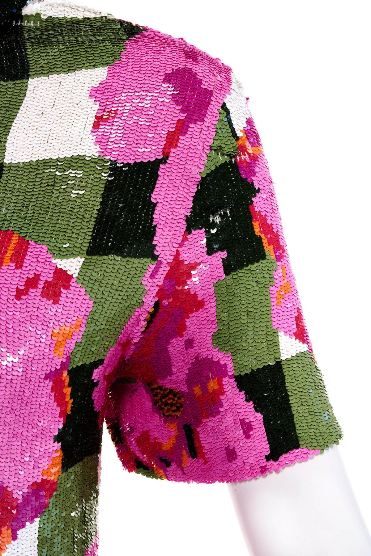 Ashish Pink and Green Floral Sequin Pattern Button Shirt Size Small