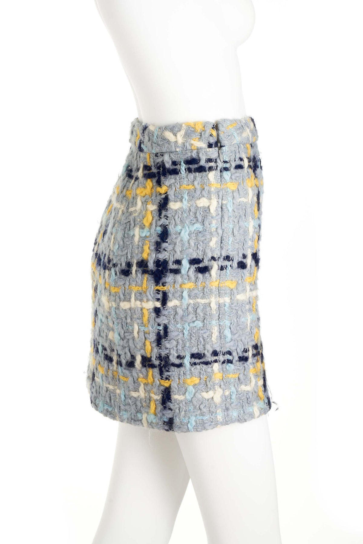 Balenciaga chunky tweed Skirt Suit Grey-Blue and Yellow Size 36