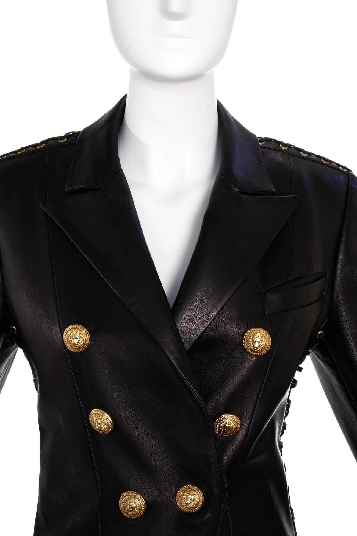 Balmain Black Leather Corset Lace Jacket Size 38