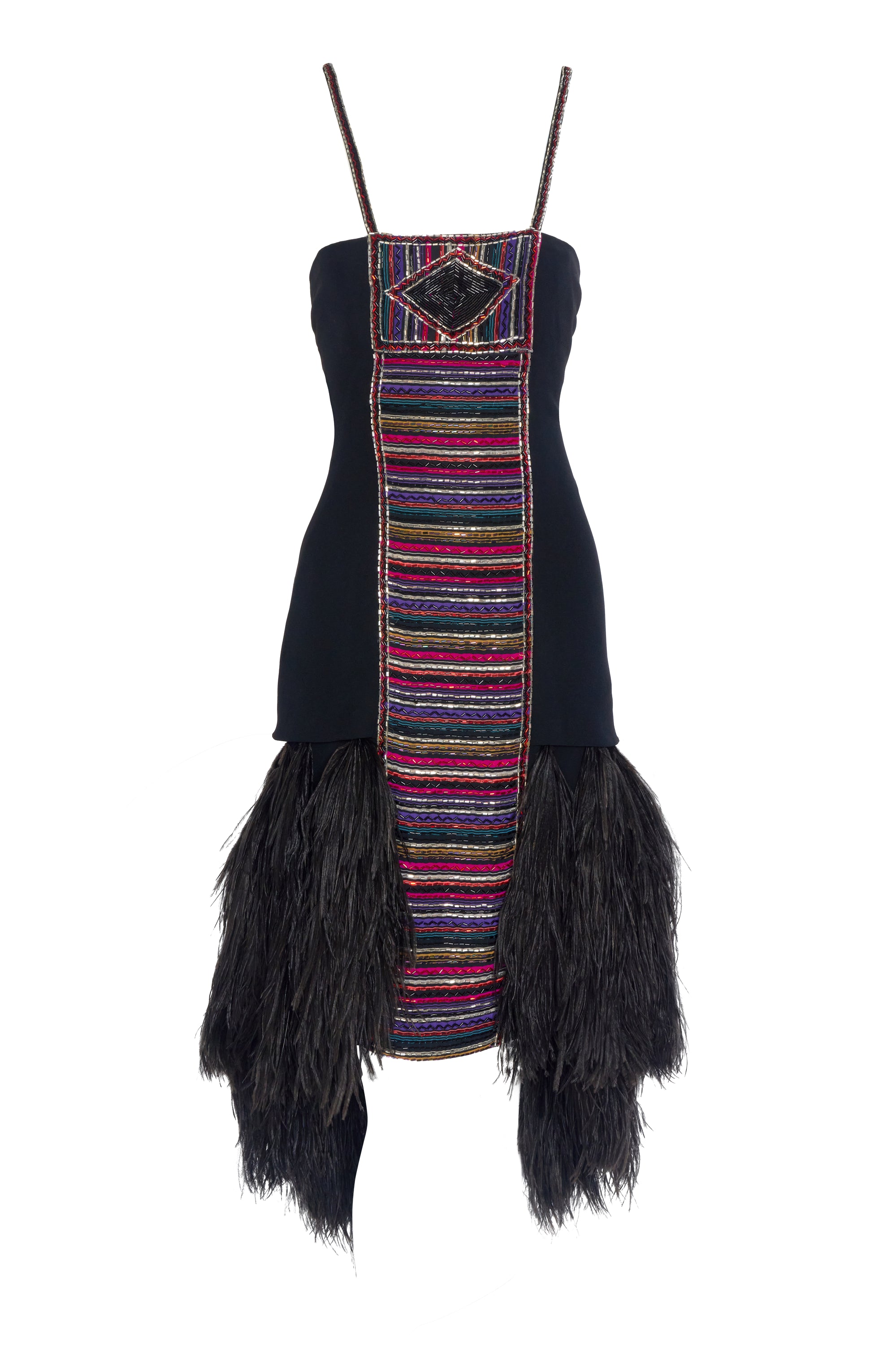 Bob Mackie Vintage Black Beaded Ostrich Feather Sleeveless Gown 1970's Bob Mackie Vintage Black Beaded Ostrich Feather Sleeveless Gown 1970's