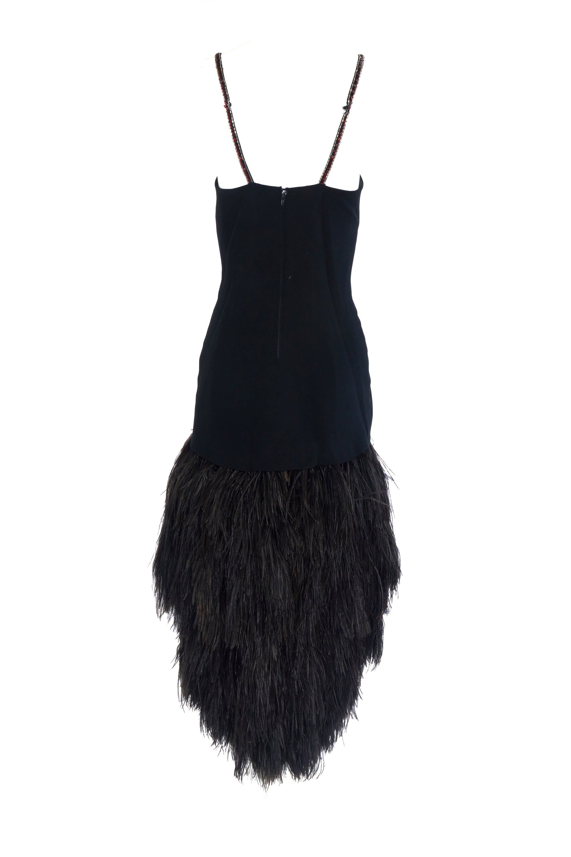 Bob Mackie Vintage Black Beaded Ostrich Feather Sleeveless Gown 1970's