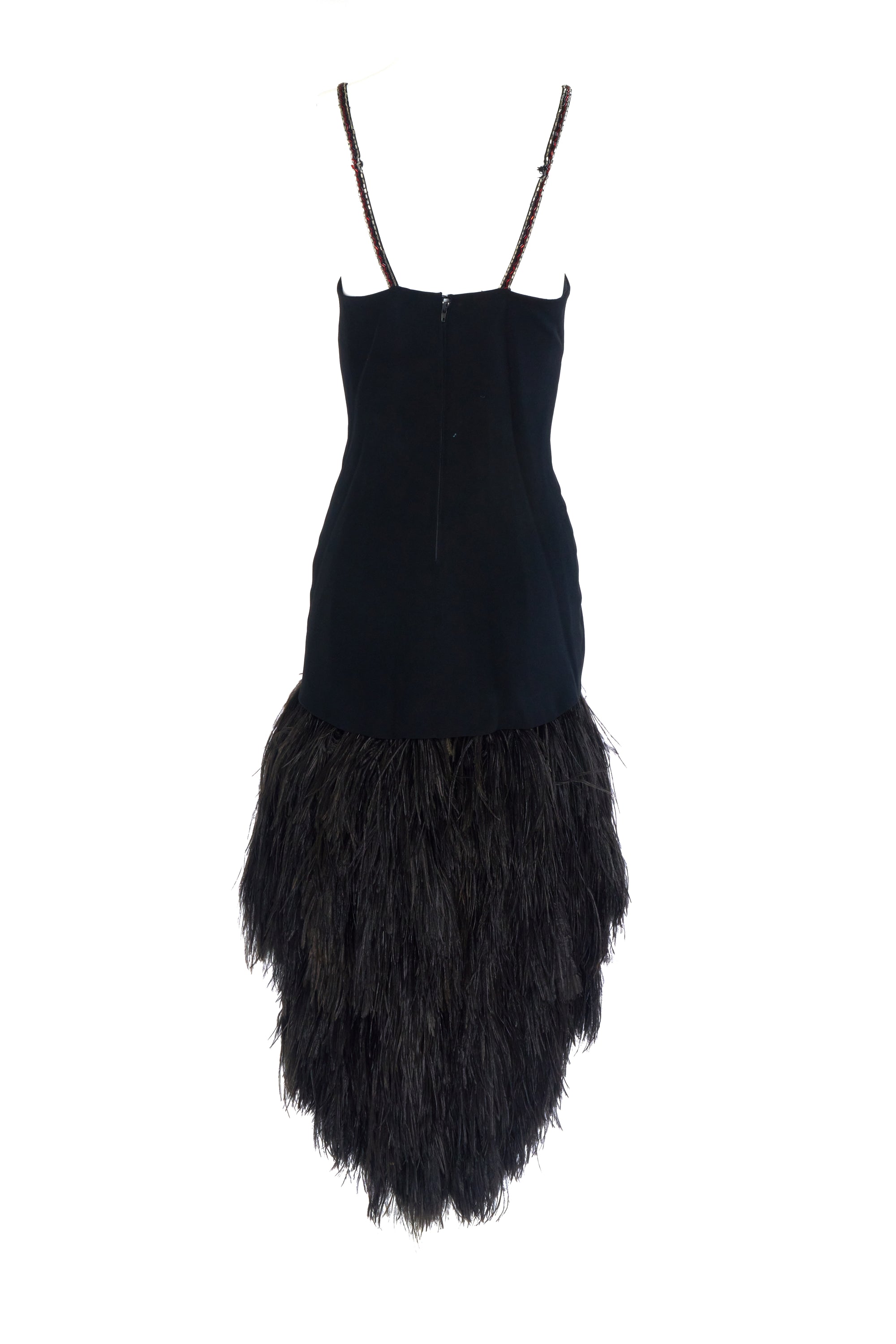Bob Mackie Vintage Black Beaded Ostrich Feather Sleeveless Gown 1970's Bob Mackie Vintage Black Beaded Ostrich Feather Sleeveless Gown 1970's