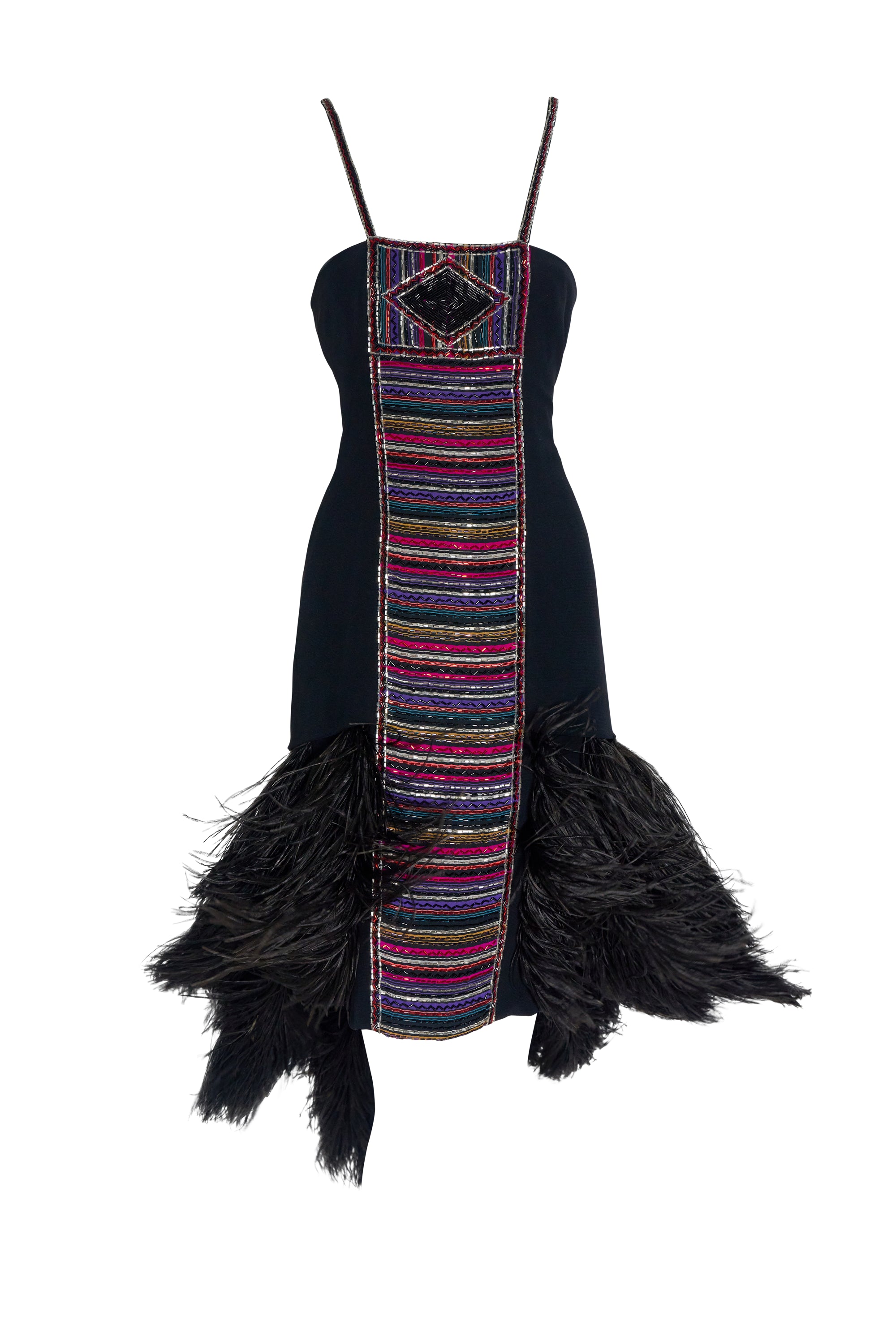 Bob Mackie Vintage Black Beaded Ostrich Feather Sleeveless Gown 1970's Bob Mackie Vintage Black Beaded Ostrich Feather Sleeveless Gown 1970's