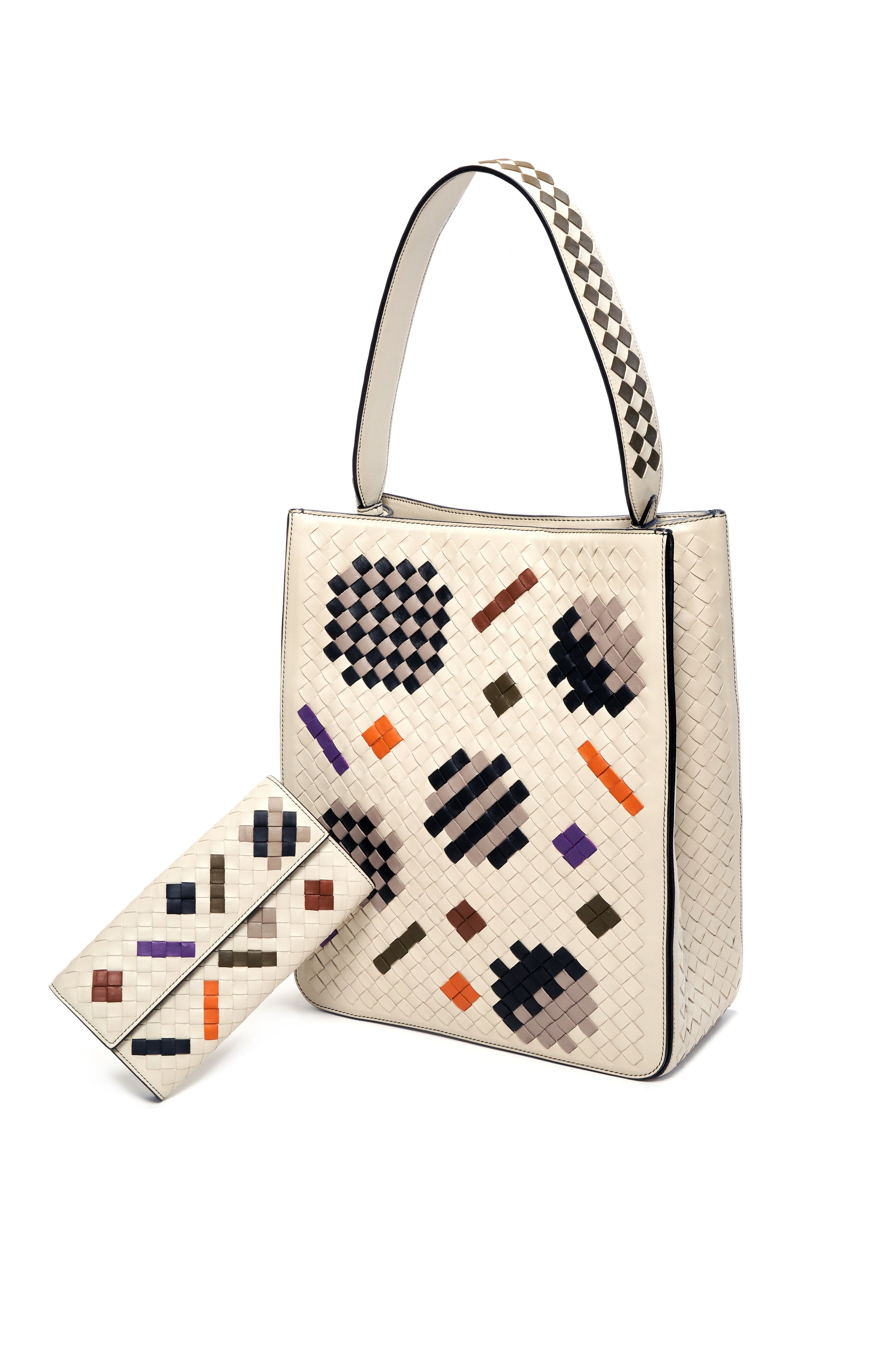 Bottega Veneta Cement Grey Artsy Pattern Tote and Wallet Set