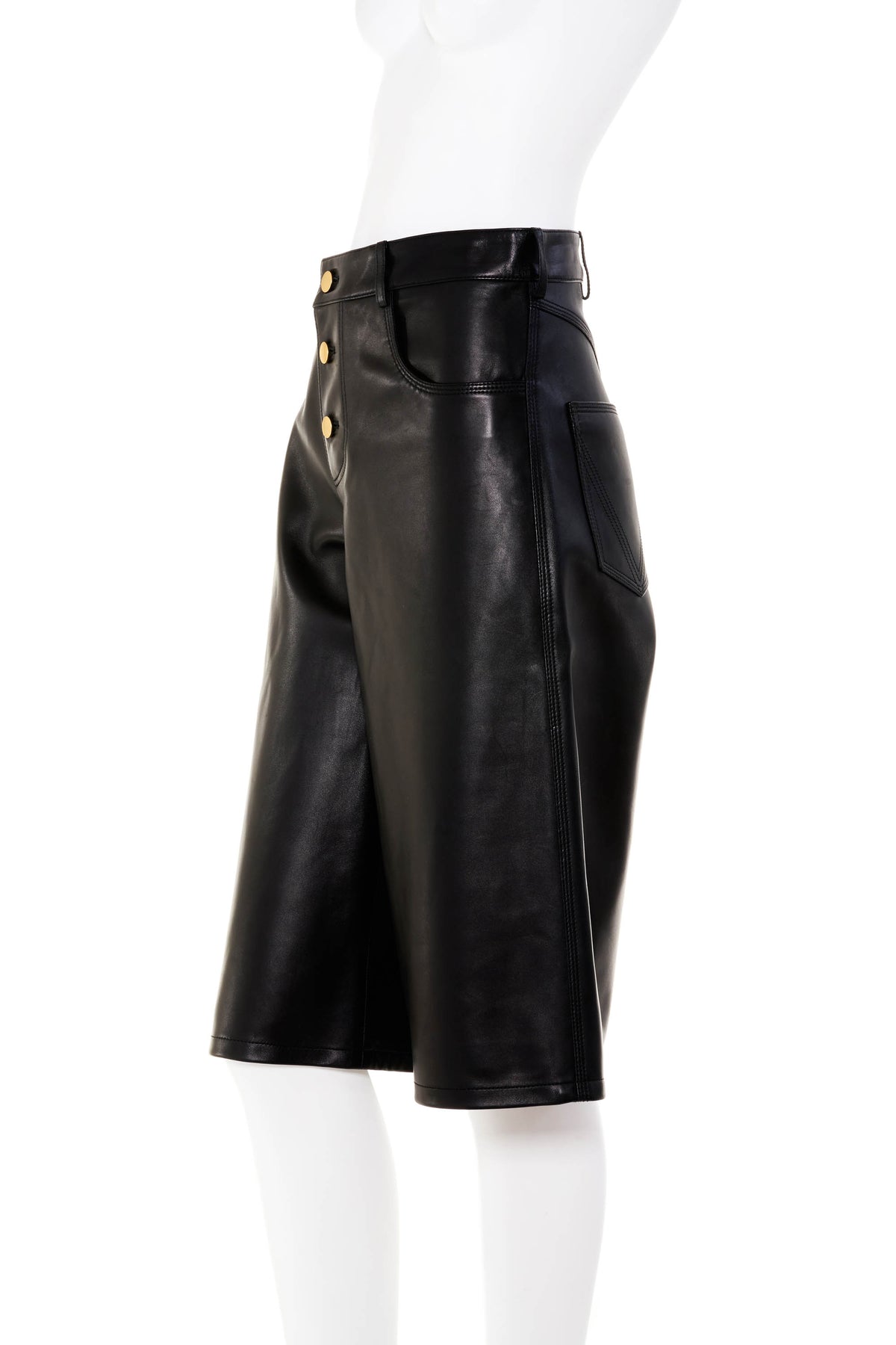 Bottega Veneta Black Leather Shorts Size 40