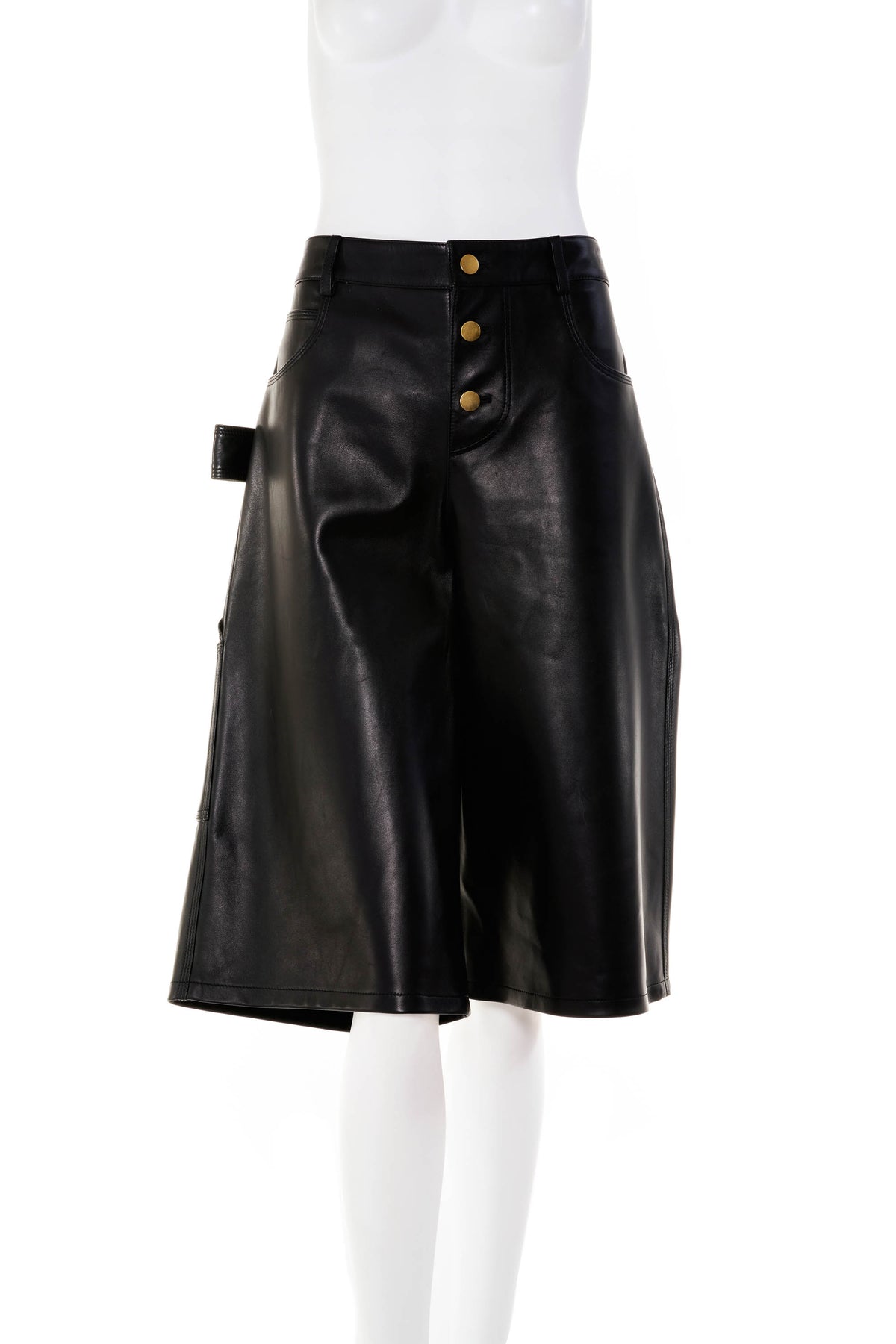 Bottega Veneta Black Leather Shorts Size 40