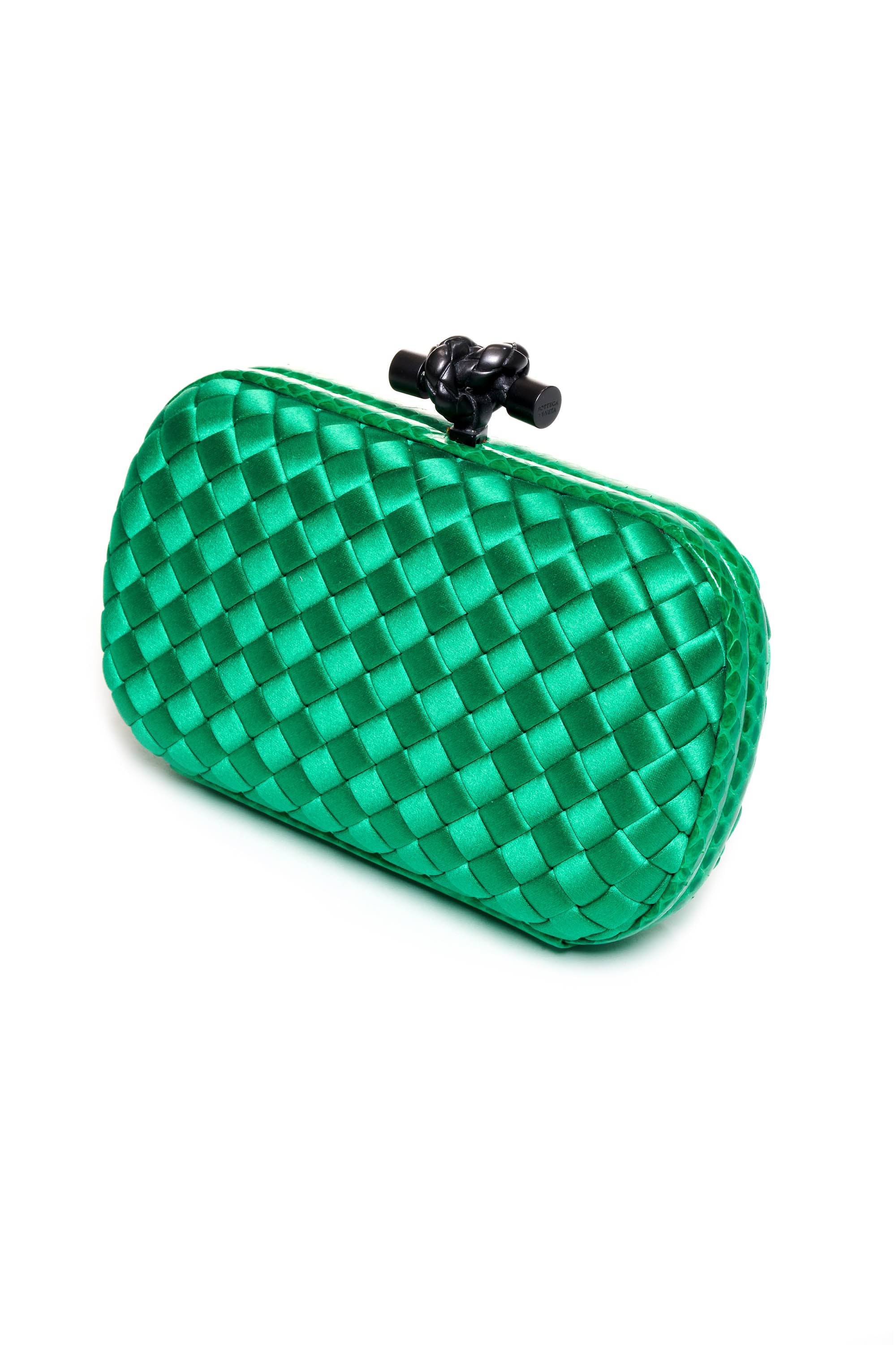 Bottega Veneta Emerald Green Intrecciato Satin Knotted Minaudiere