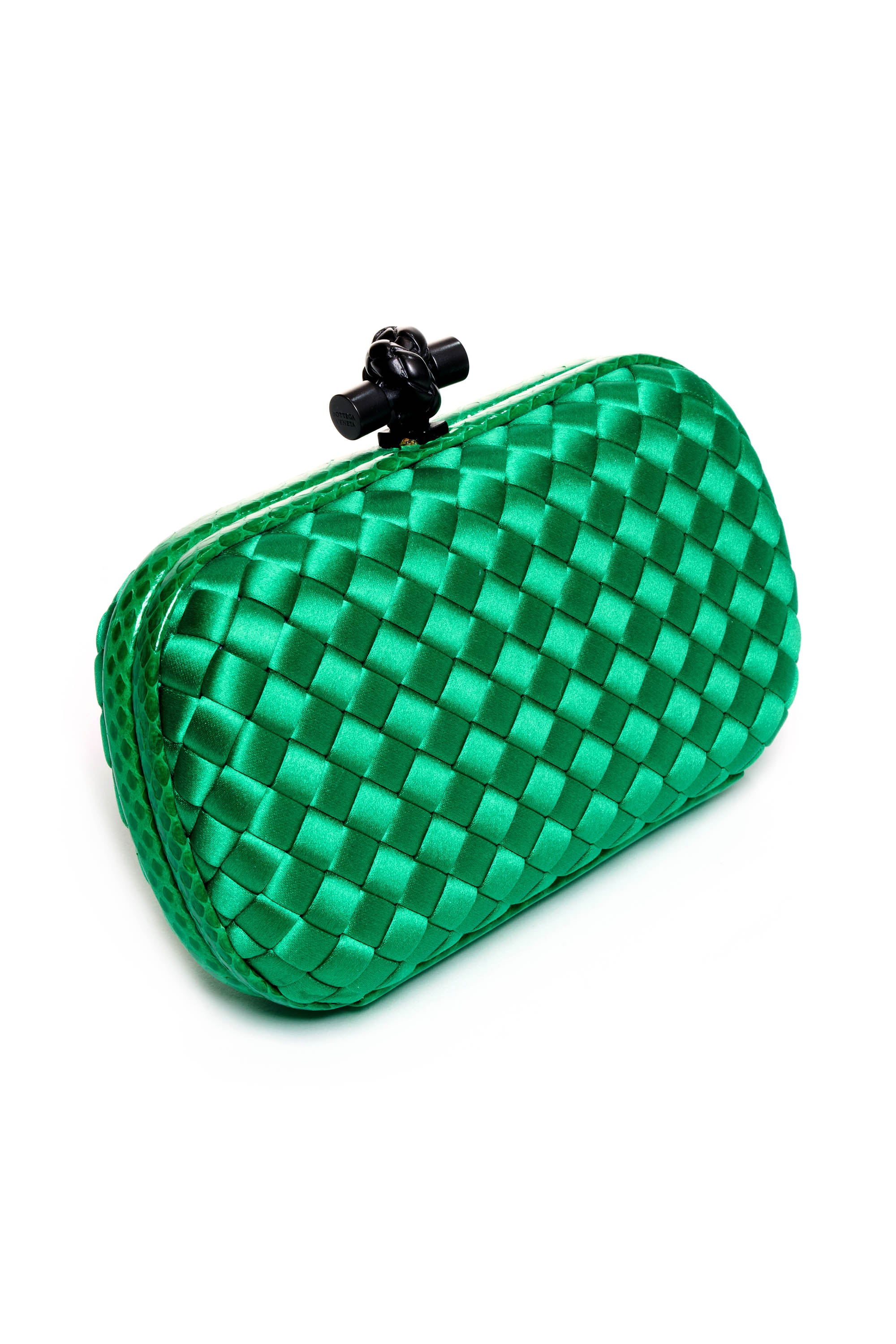 Bottega Veneta Emerald Green Intrecciato Satin Knotted Minaudiere