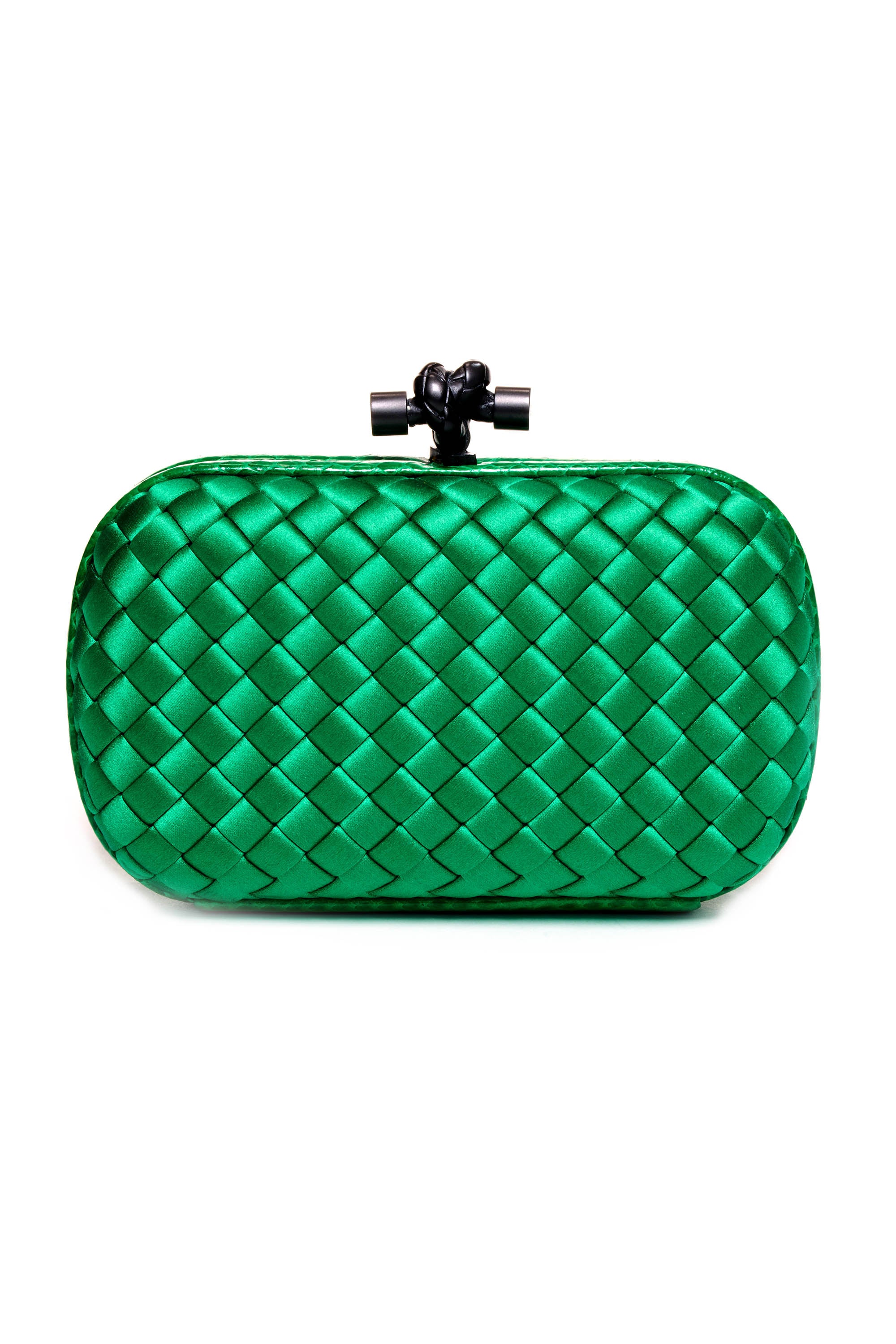 Bottega Veneta Emerald Green Intrecciato Satin Knotted Minaudiere