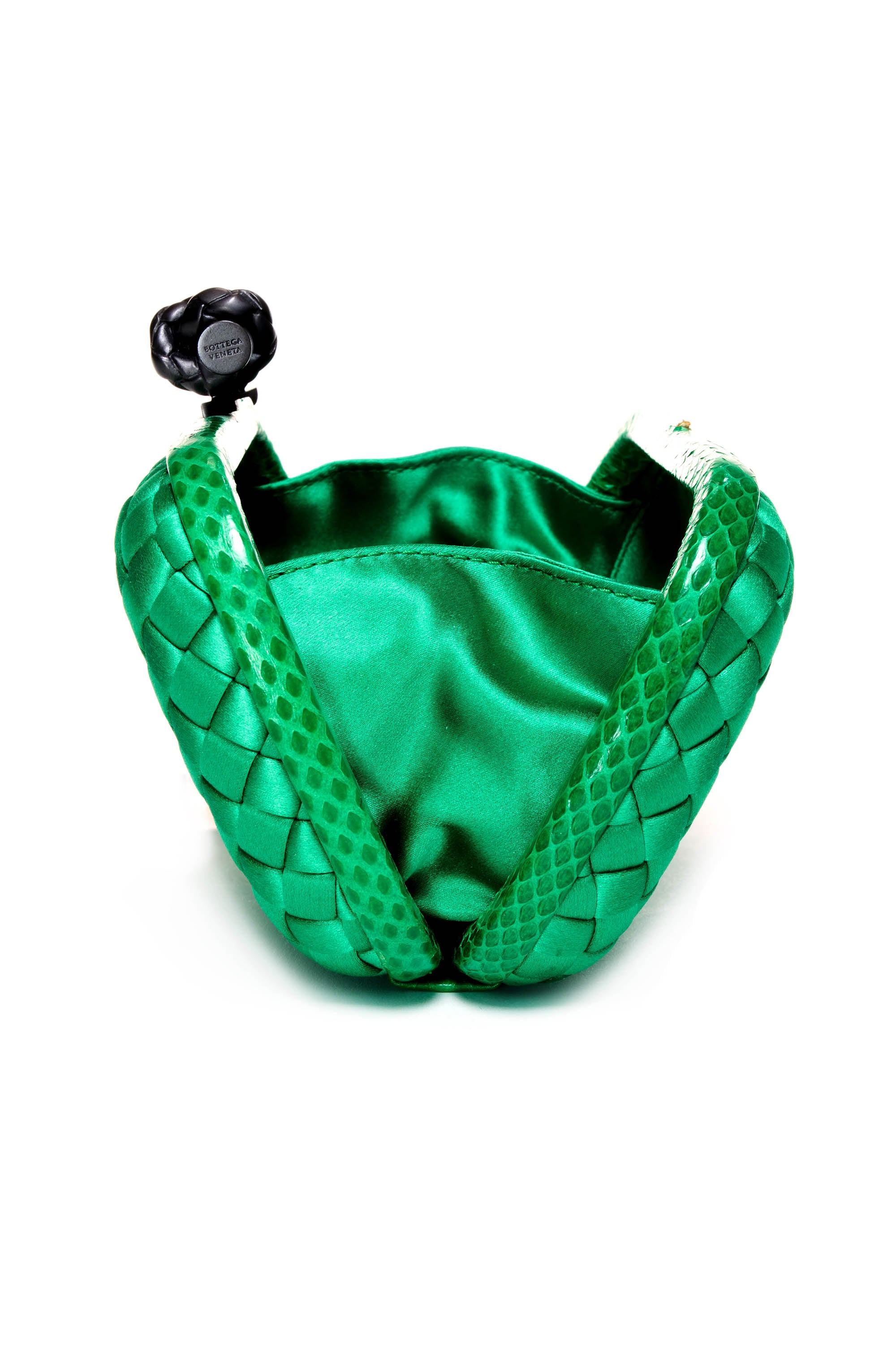 Bottega Veneta Emerald Green Intrecciato Satin Knotted Minaudiere