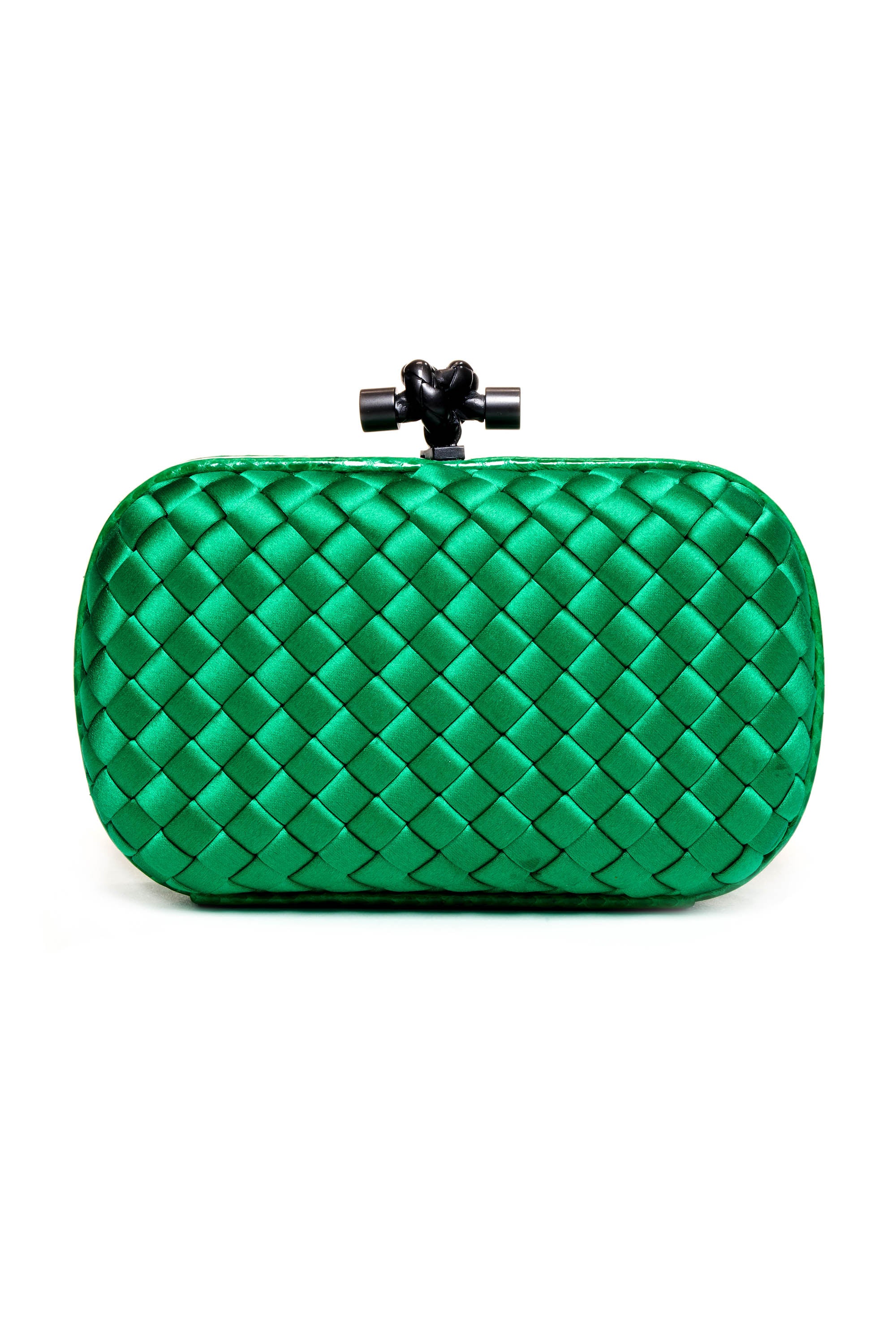 Bottega Veneta Emerald Green Intrecciato Satin Knotted Minaudiere