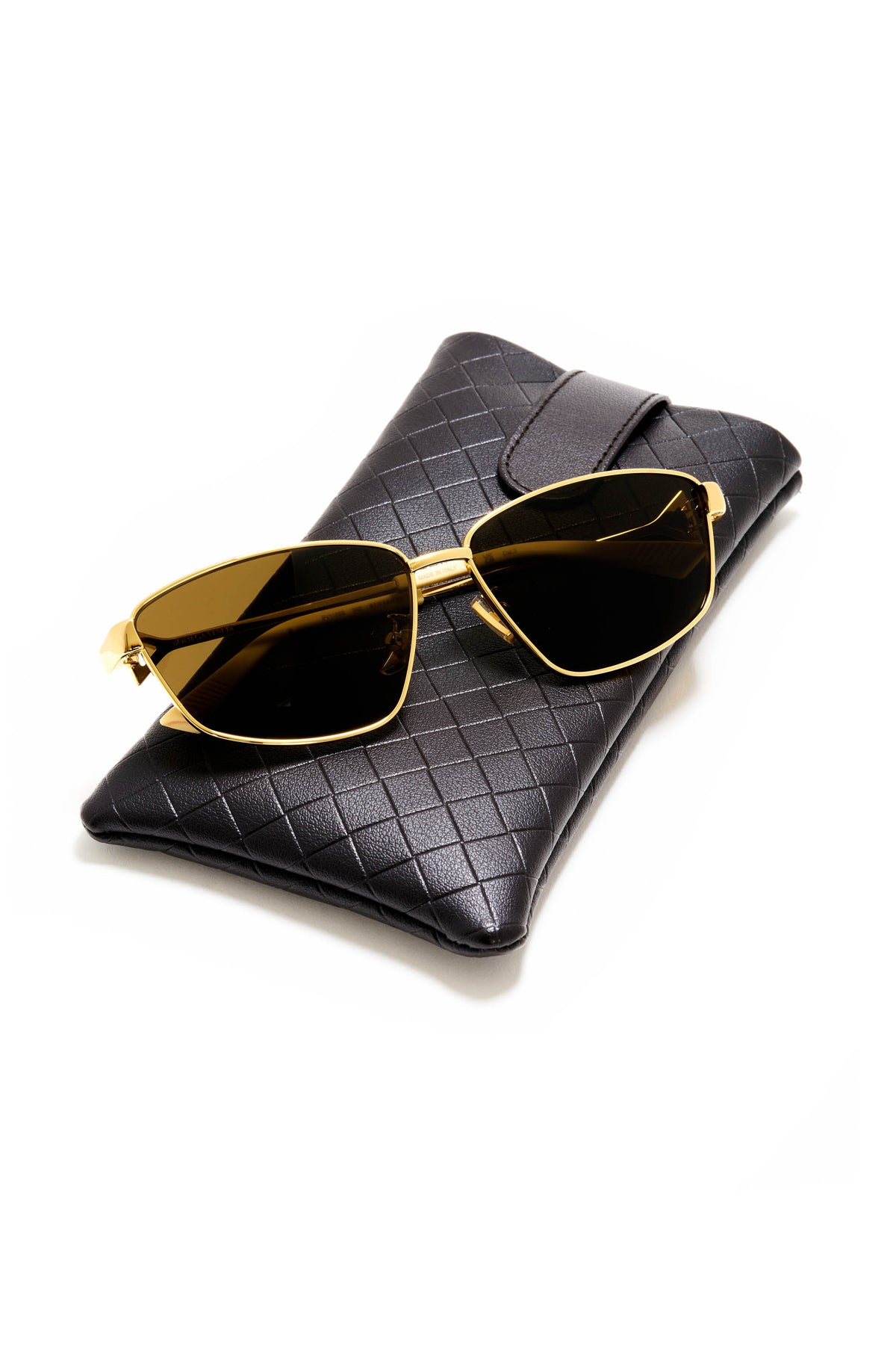 Bottega Veneta Gold Tone Frames With Tan Temples