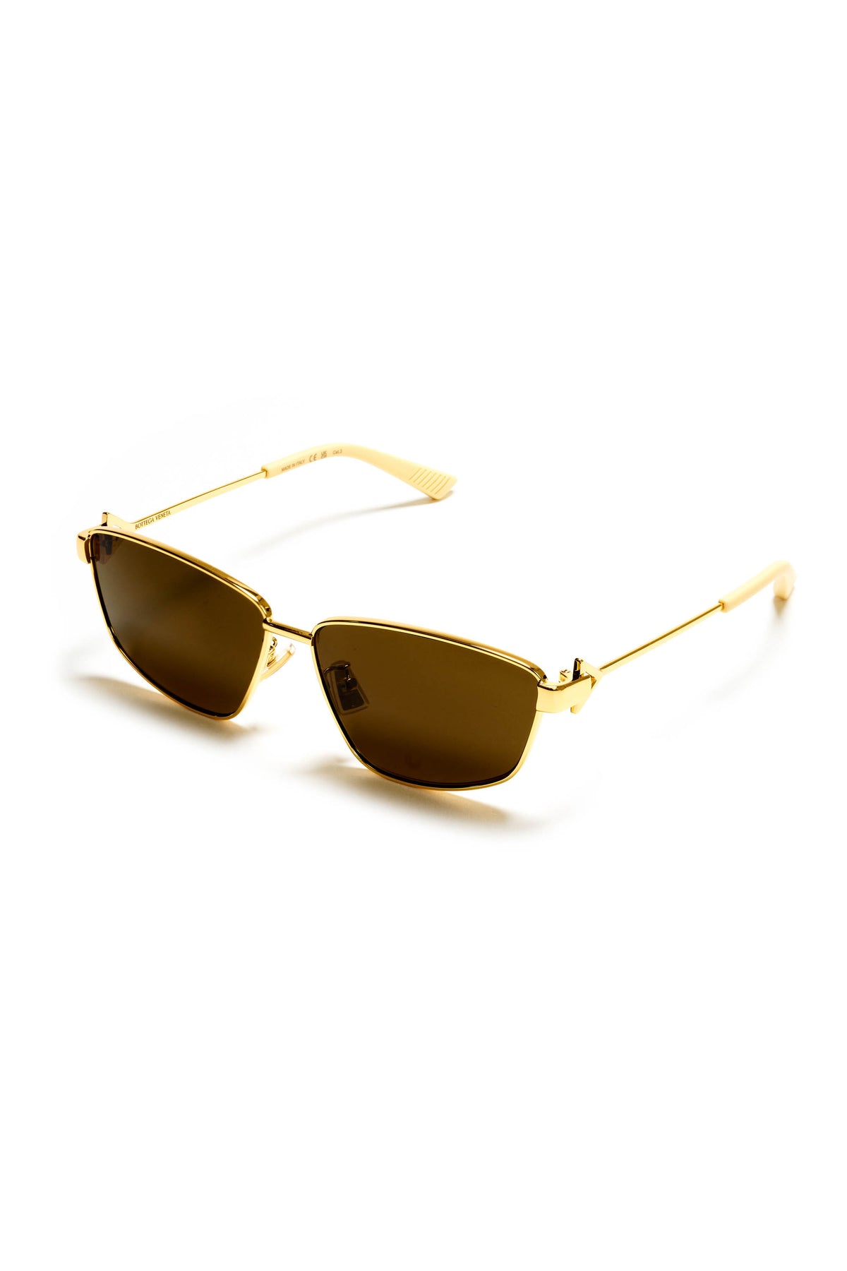 Bottega Veneta Gold Tone Frames With Tan Temples