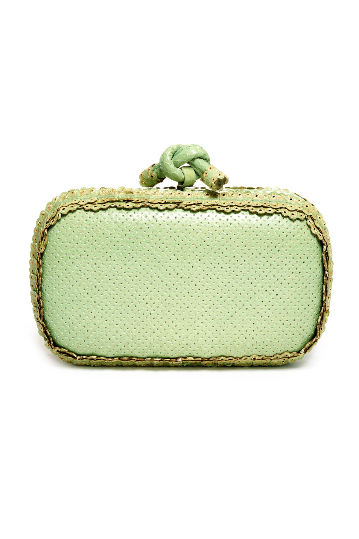 Bottega Veneta Soft Green Snake Skin Knotted Clasp Minaudiere Clutch