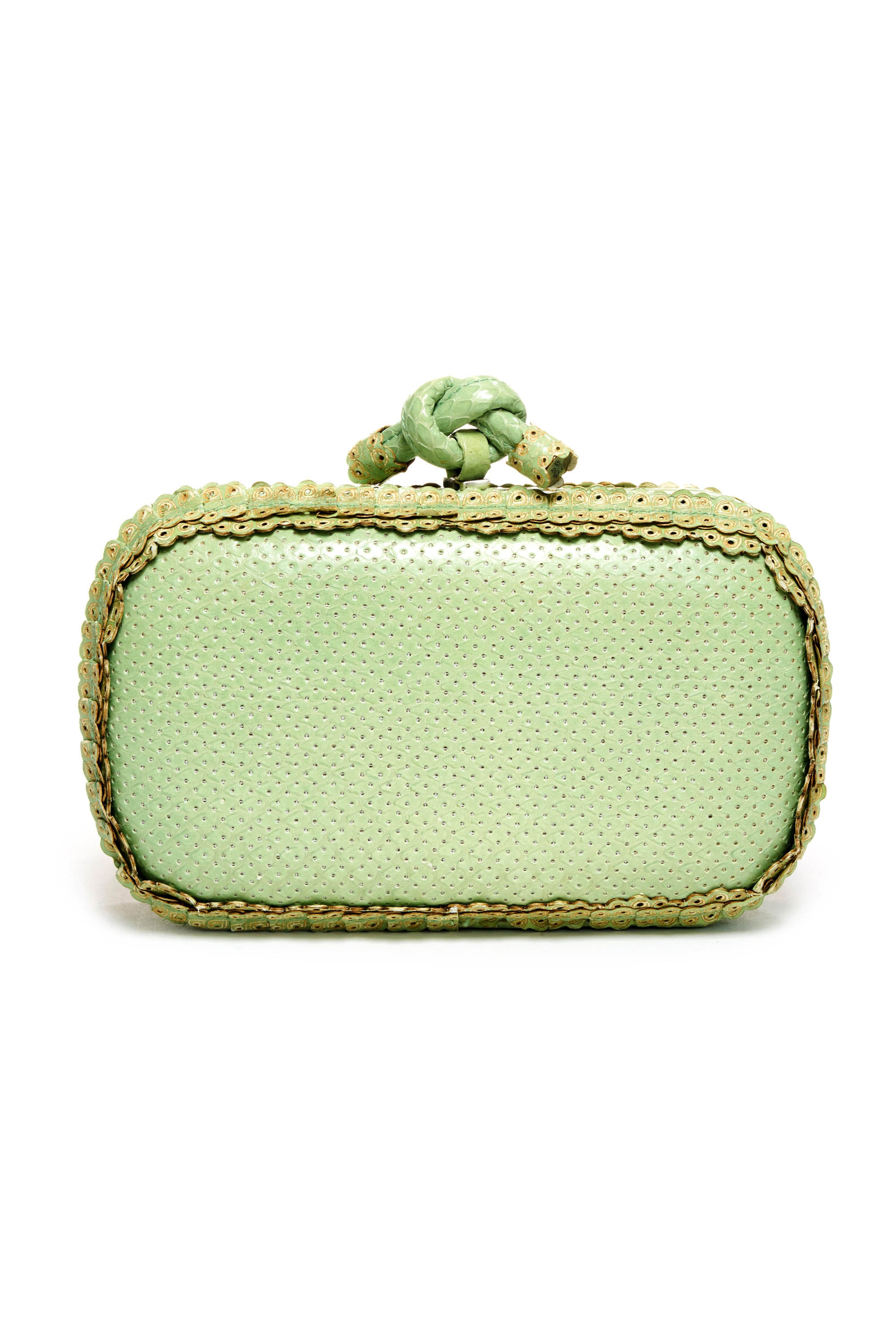 Bottega Veneta Soft Green Snake Skin Knotted Clasp Minaudiere Clutch