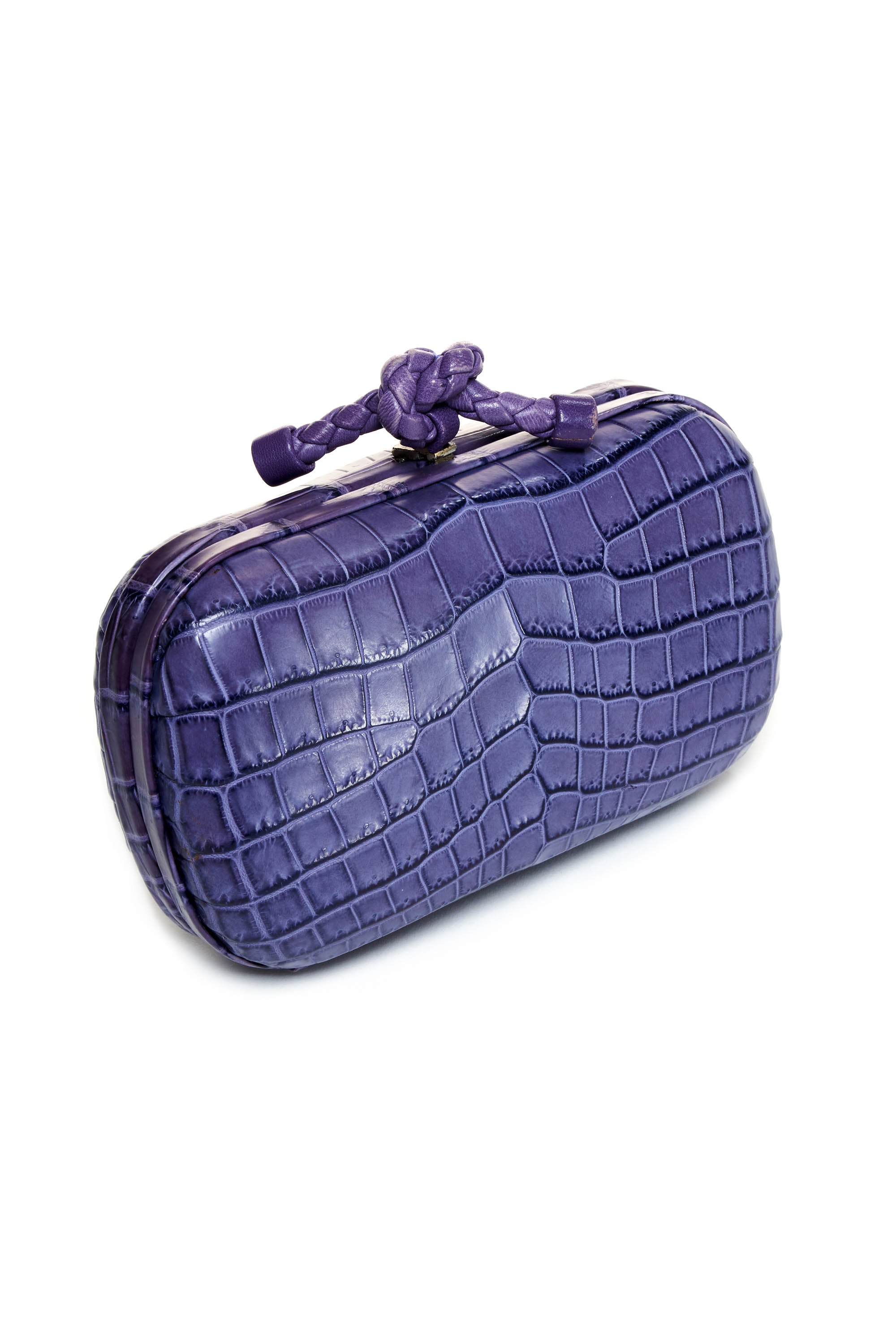 Bottega Veneta Purple Alligator Minaudiere Clutch