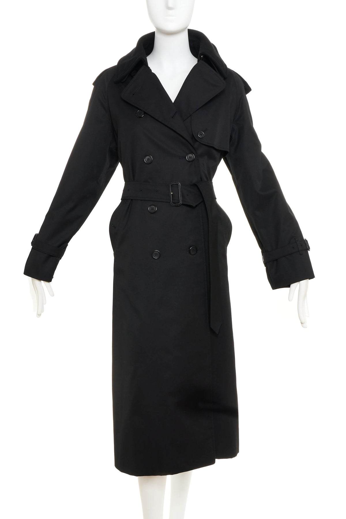 Burberry London Black Belted Trench Wool Lining Coat