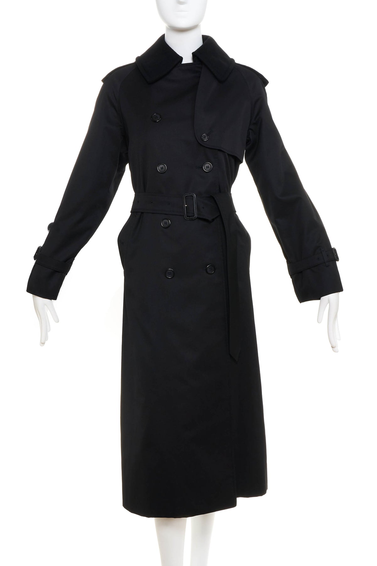 Burberry London Black Belted Trench Wool Lining Coat