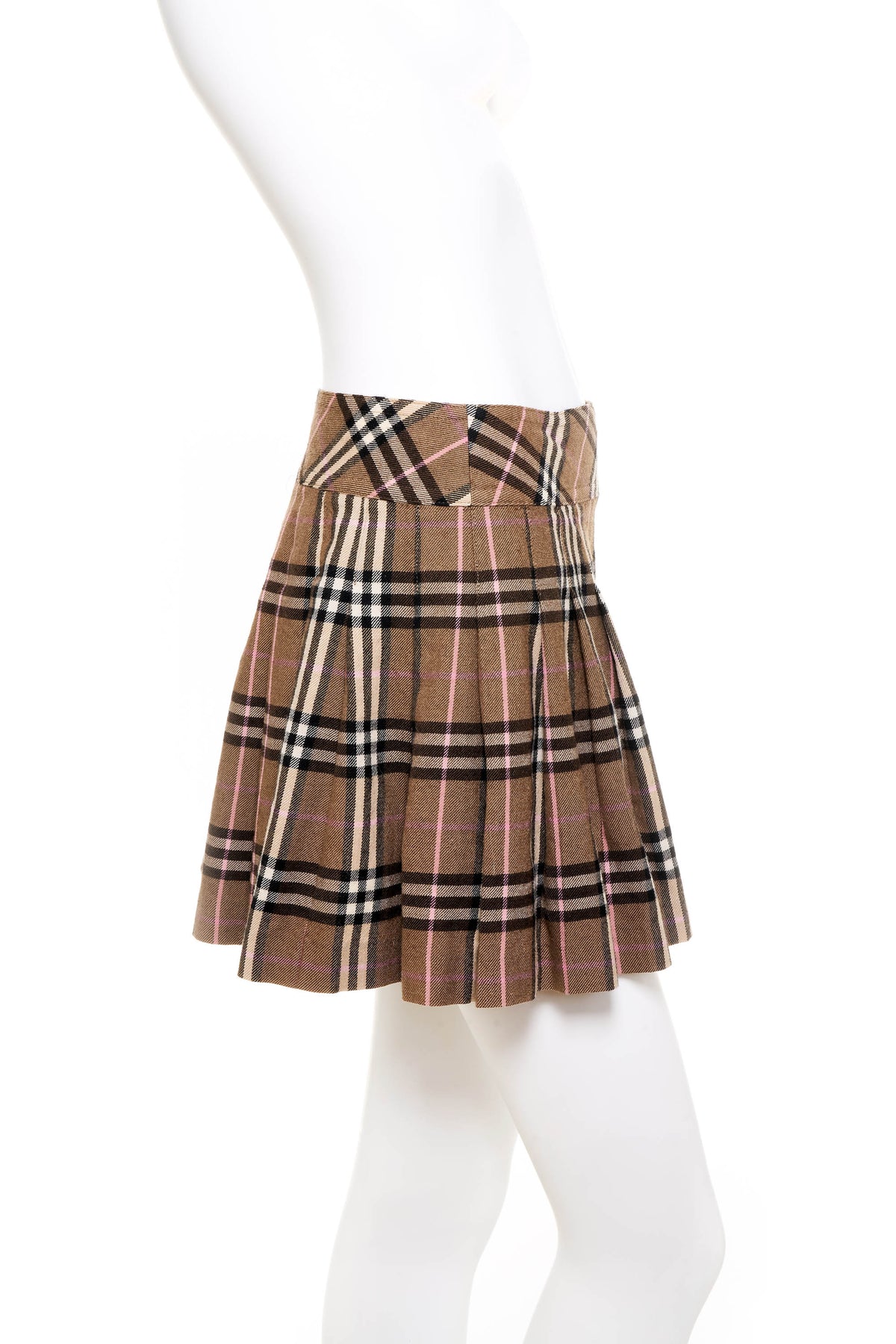 Burberry London Blue Label Taupe and Pink Belted Nova Check Mini Skirt Y2K