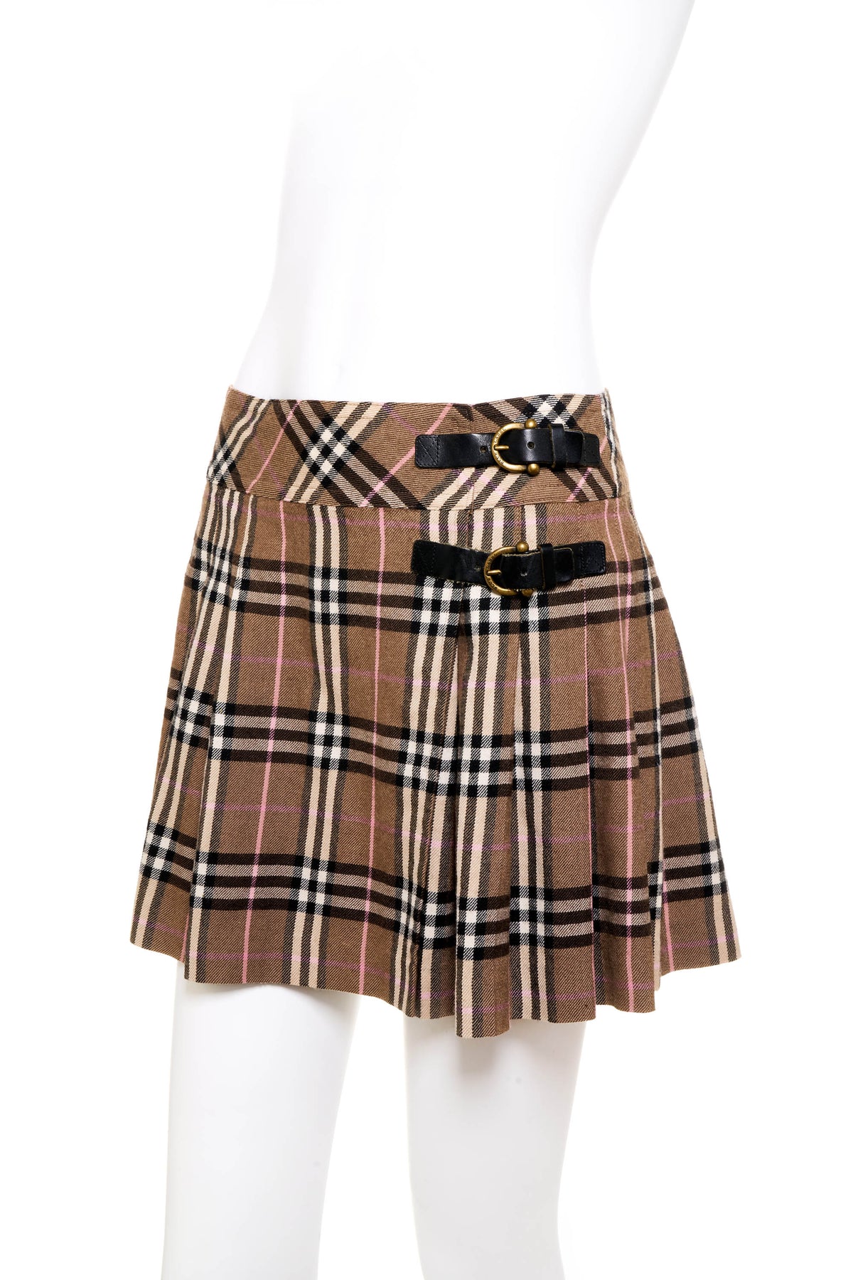 Burberry London Blue Label Taupe and Pink Belted Nova Check Mini Skirt Y2K