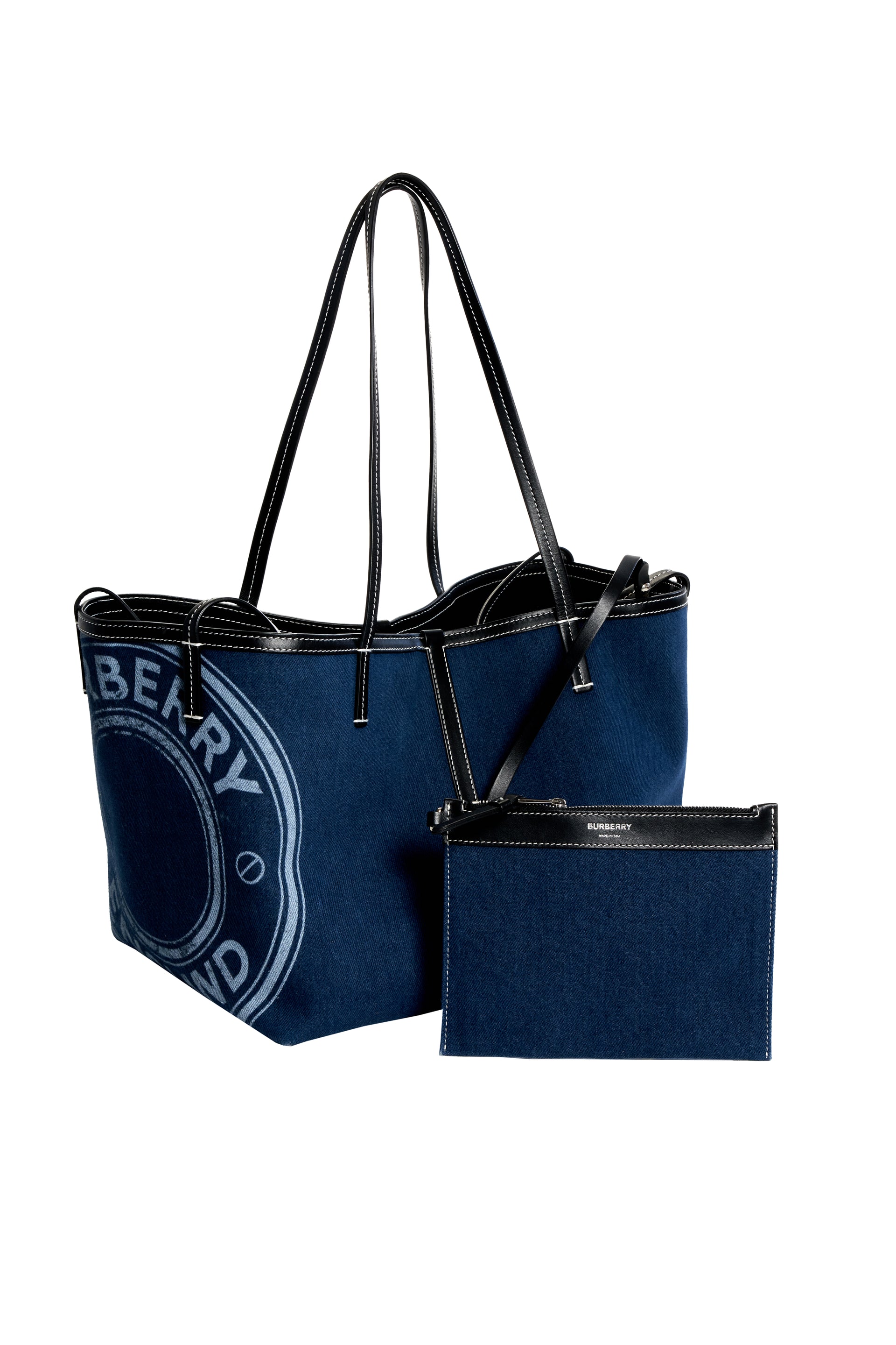 Denim Two Way Tote Purse Circle Logo