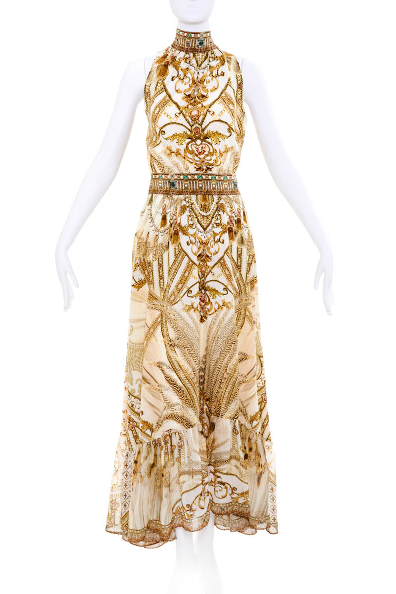 Camilla Gold Chain Print Sleeveless Maxi Dress Size M