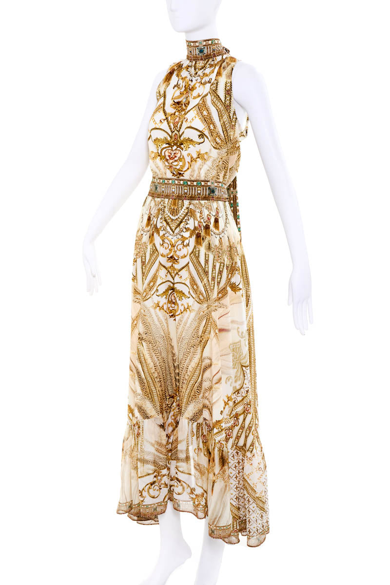 Camilla Gold Chain Print Sleeveless Maxi Dress Size M