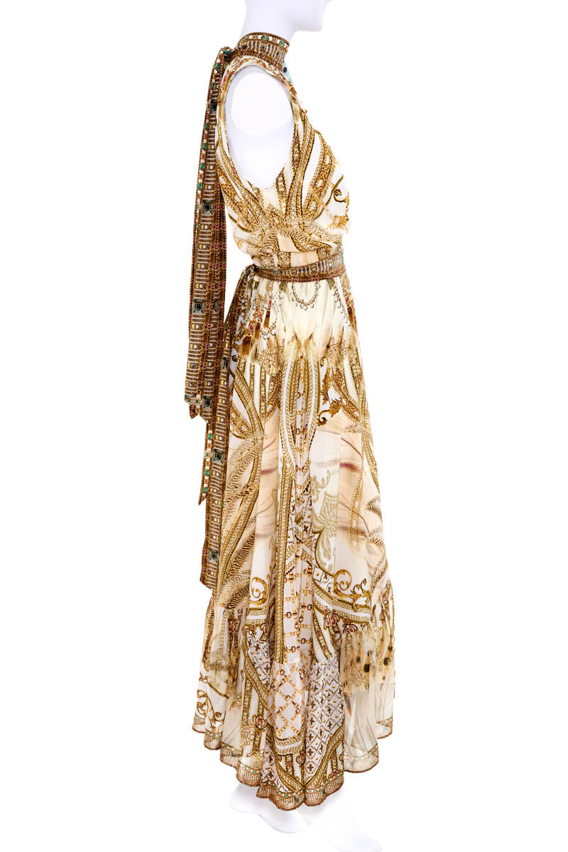 Camilla Gold Chain Print Sleeveless Maxi Dress Size M