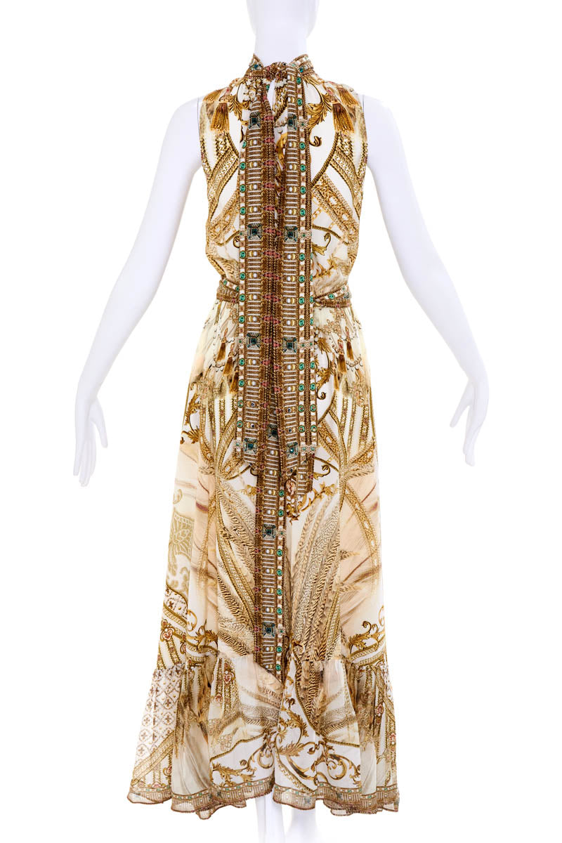 Camilla Gold Chain Print Sleeveless Maxi Dress Size M