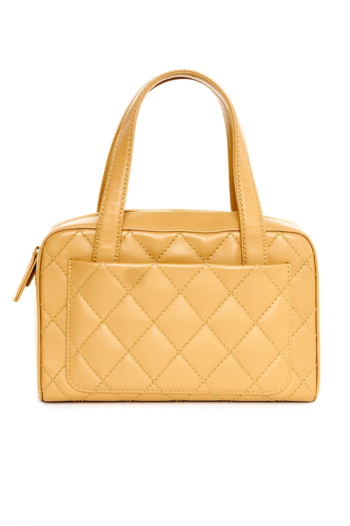 Chanel Beige Quilted Napa Wild Stitch Bowling Bag Purse 2005-6