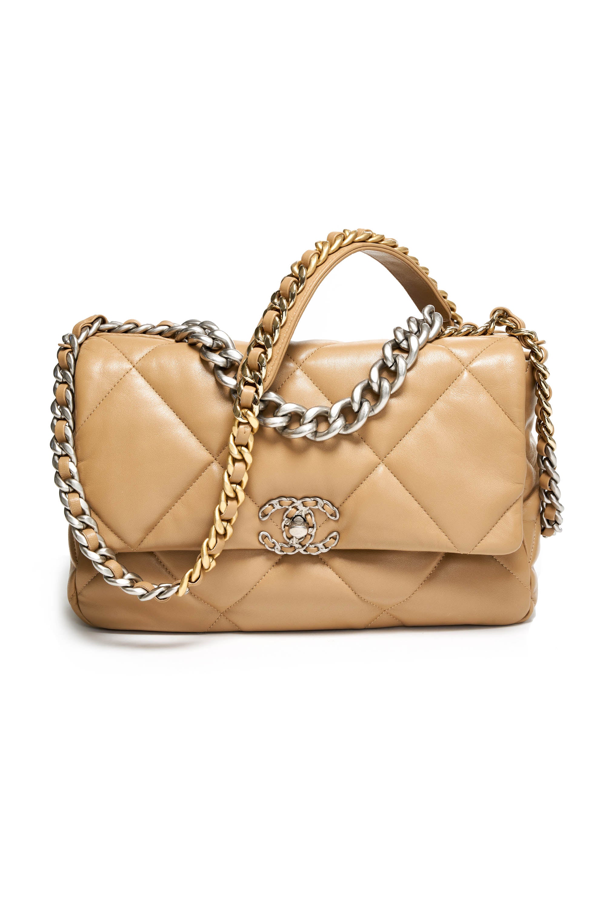 Chanel Beige Lambskin Quilted 19 Bag Size L