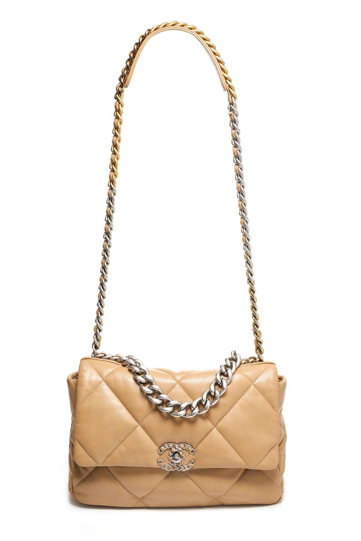 Chanel Beige Lambskin Quilted 19 Bag Size L