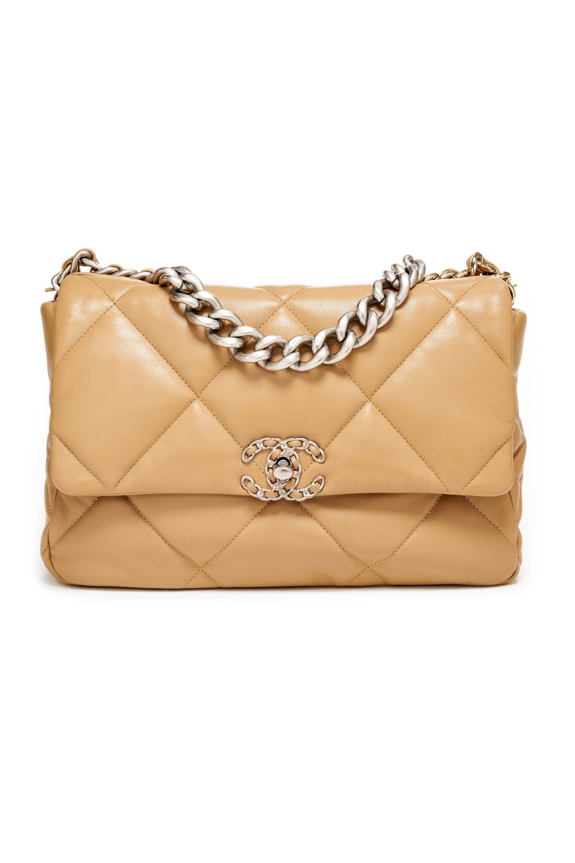 Chanel Beige Lambskin Quilted 19 Bag Size L