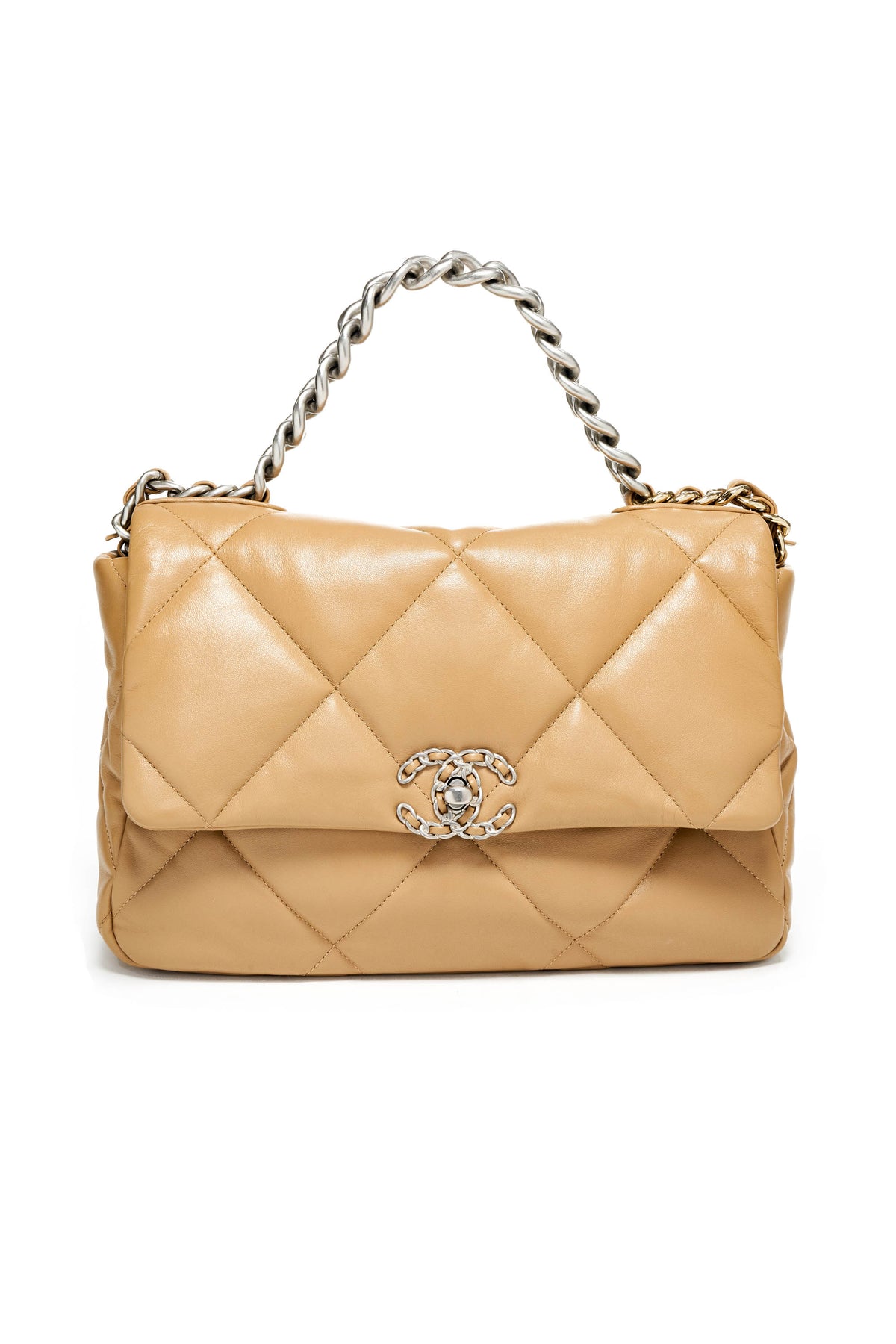 Chanel Beige Lambskin Quilted 19 Bag Size L