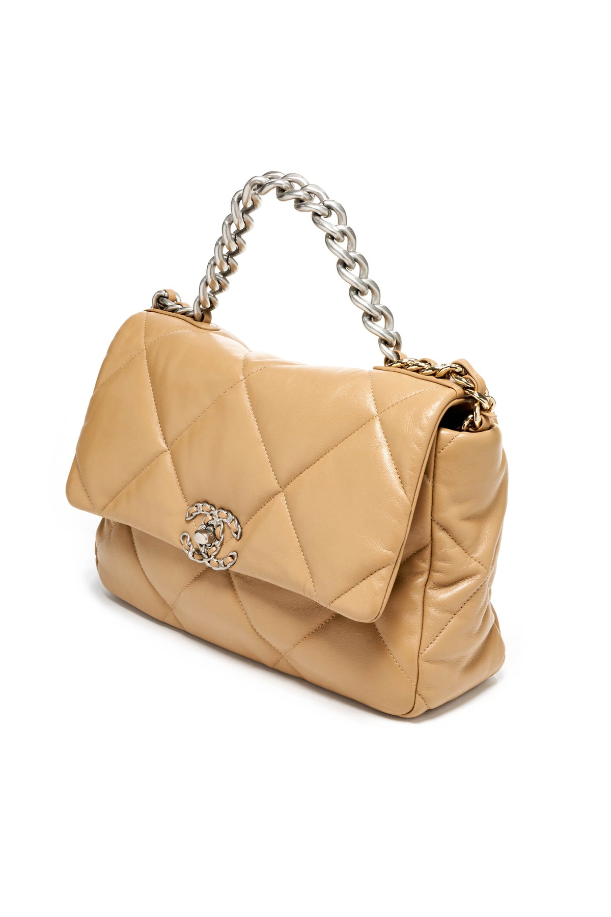 Chanel Beige Lambskin Quilted 19 Bag Size L