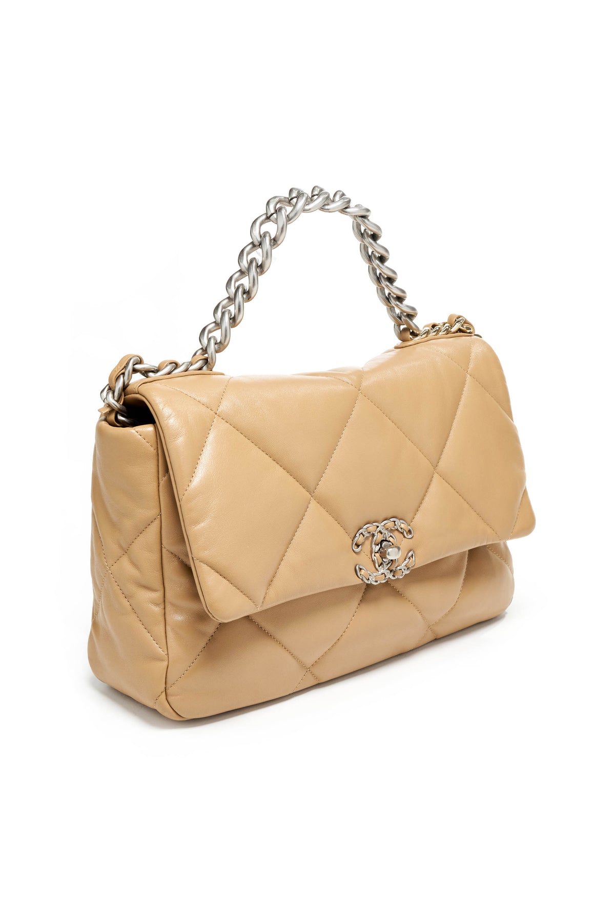 Chanel Beige Lambskin Quilted 19 Bag Size L