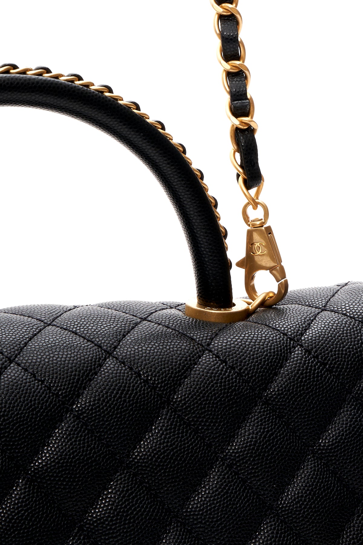 Chanel Black Caviar flap Bag Chain and Top Handle