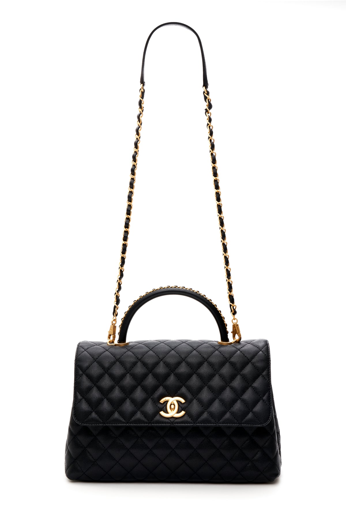 Chanel Black Caviar flap Bag Chain and Top Handle