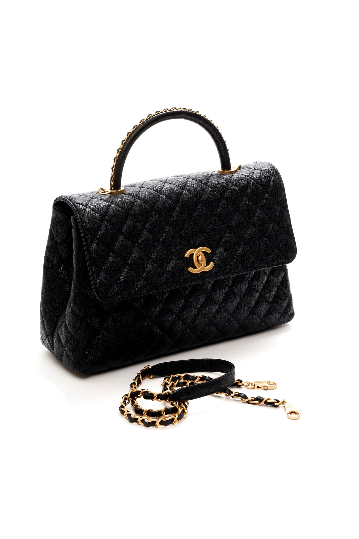 Chanel Black Caviar flap Bag Chain and Top Handle